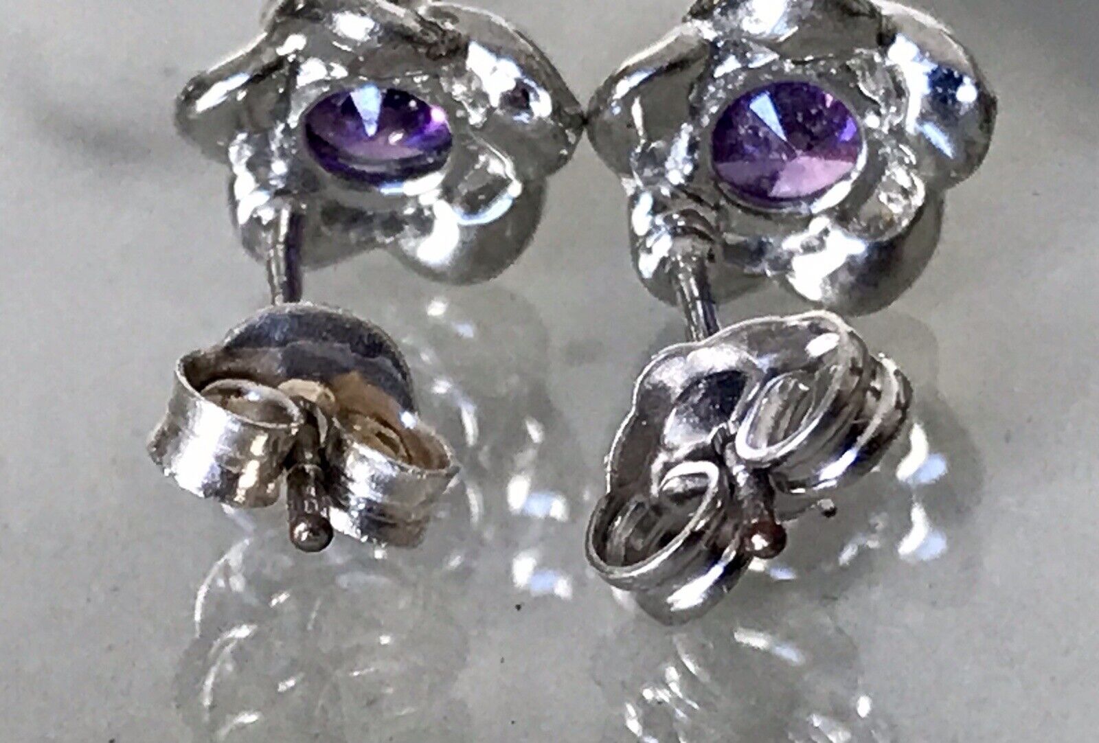 Ohrstecker Ohrringe Silber 925 Amethyst ? geschliffen Schöne Fassung