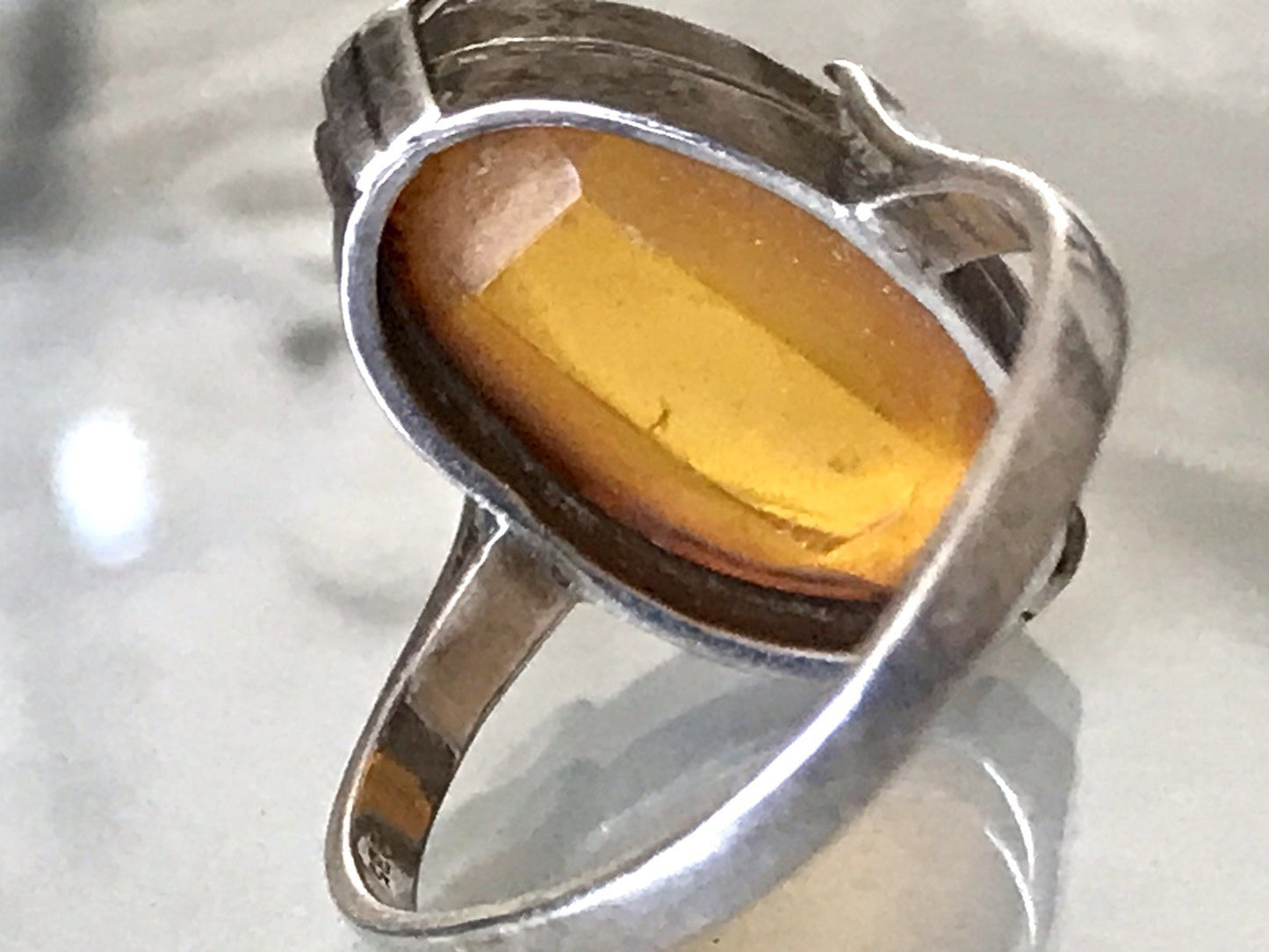 Alt Vintage Edel Bernstein DAMEN RING Silber 835 Super Design Gr. 56 57 schön!