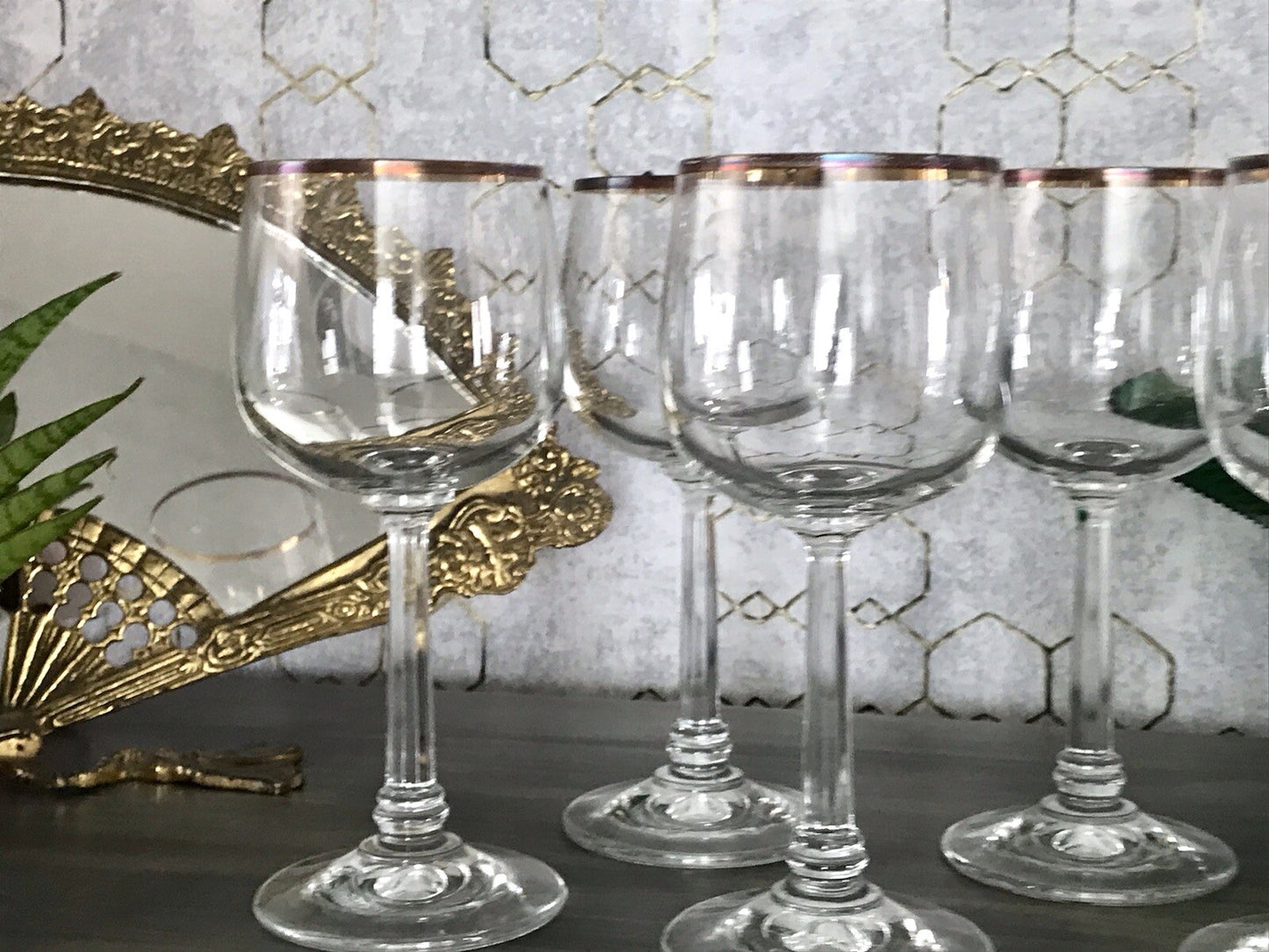 Art Déco Stil 6 Gläser Weingläser Rotweingläser Glas Goldrand Lausitzer