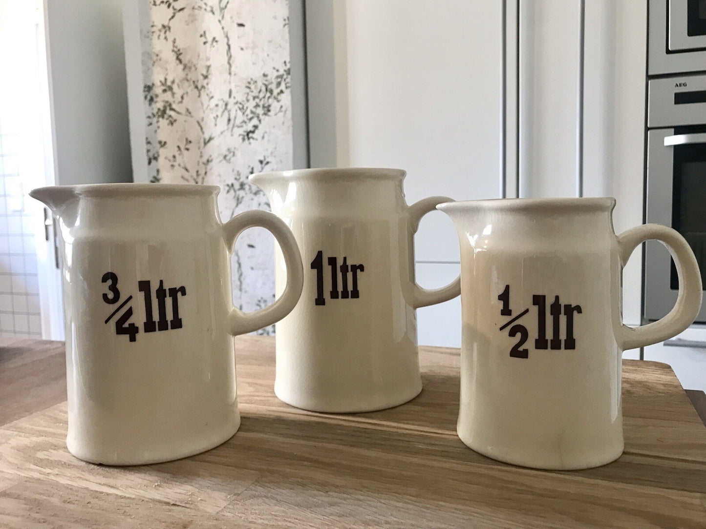 Alt Vintage 3 Kanne Milchkanne Messkrüge DDR Keramik Landhaus creme 1l 3/4l 1/2l