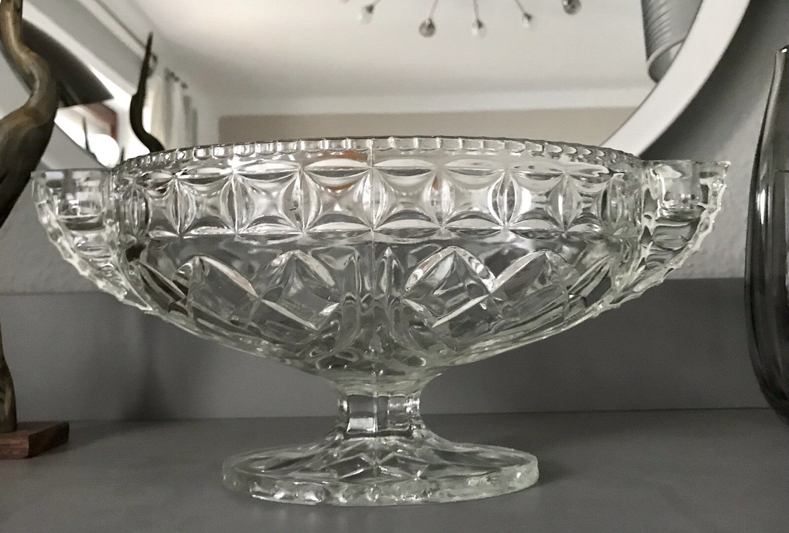 Antik Art Déco Pressglas Glas Schale Fußschale Tafelaufsatz England Jardiniere
