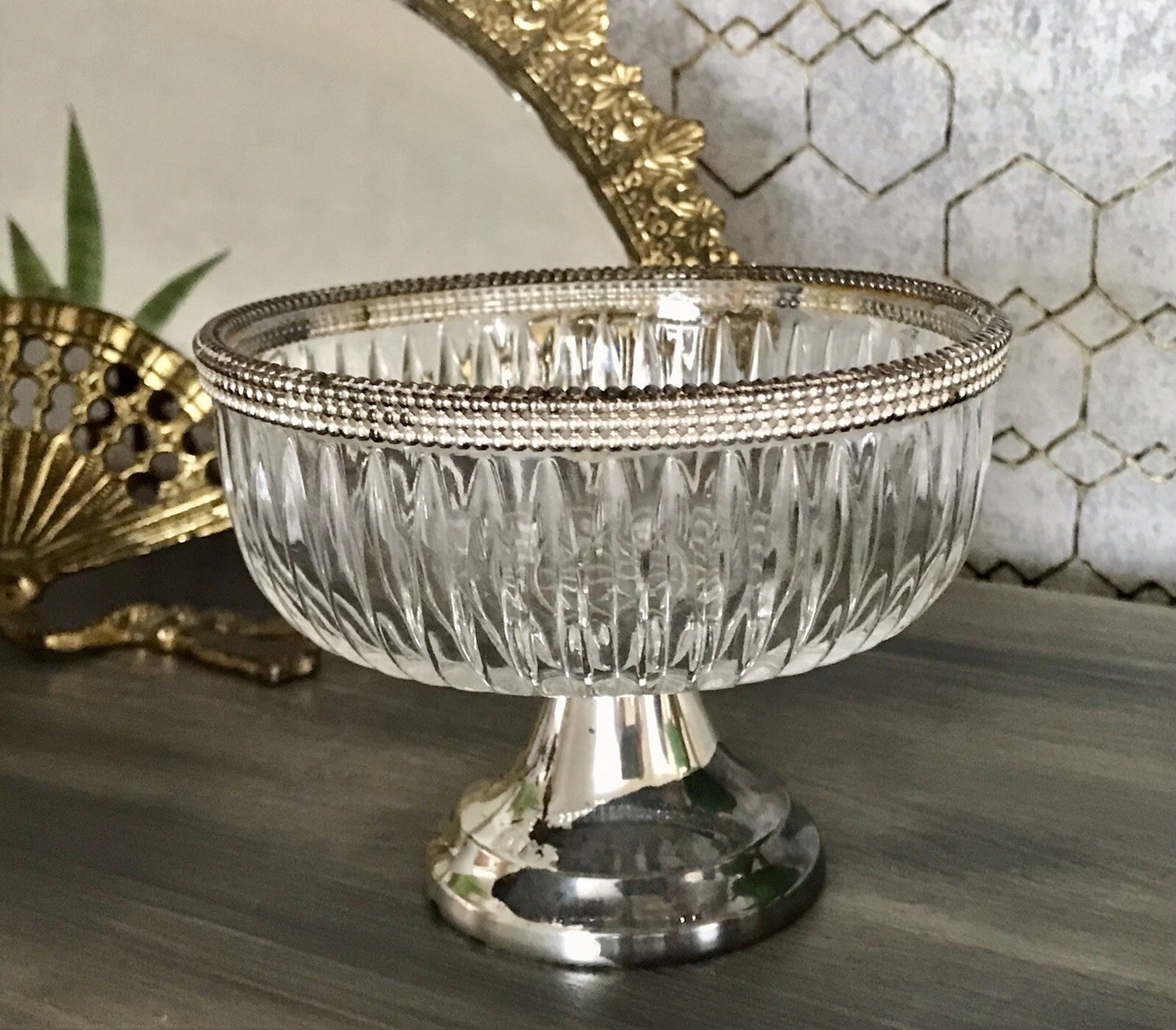 Vintage Glasschale Fußschale  Schale Glas versilberte Montur Kristallglas?