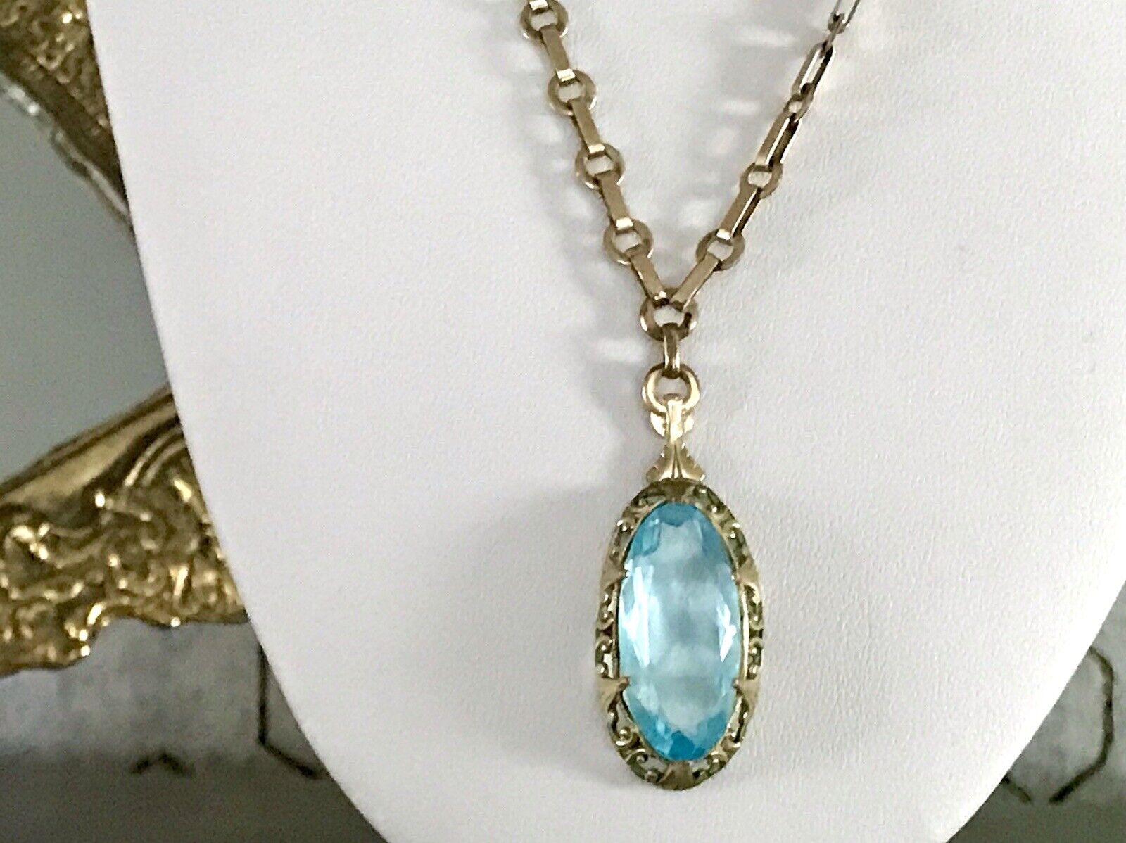 Antik Jugendstil Collier Halskette blauer Stein Anhänger Amerik. Doublè  A. Daub