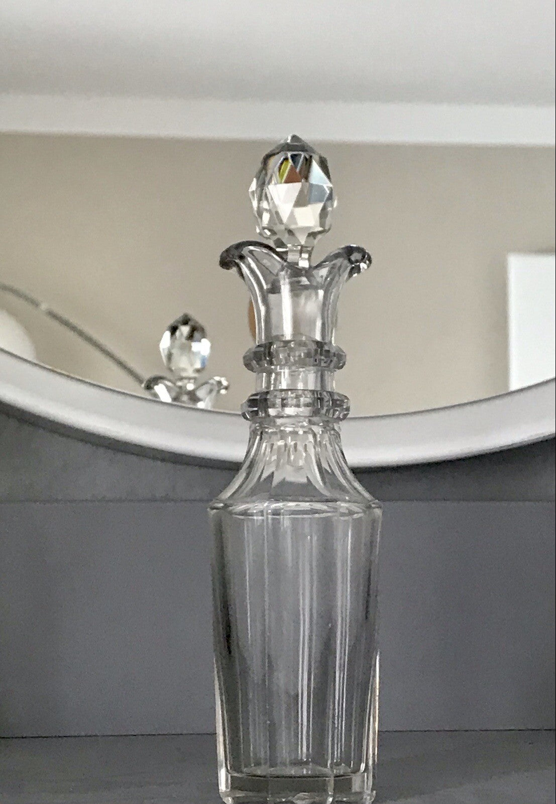 Antik Biedermeier kleine Karaffe Weinkaraffe Dekanter Glas Flächenschliff kantig