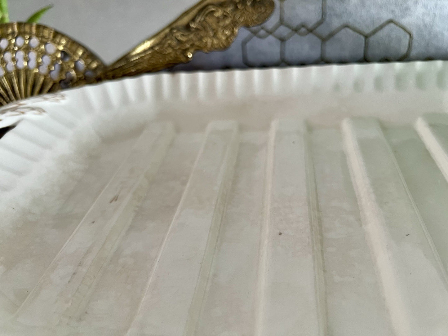Antik Max Rösler Keramik Spargel Platte Schale  Creme weiß