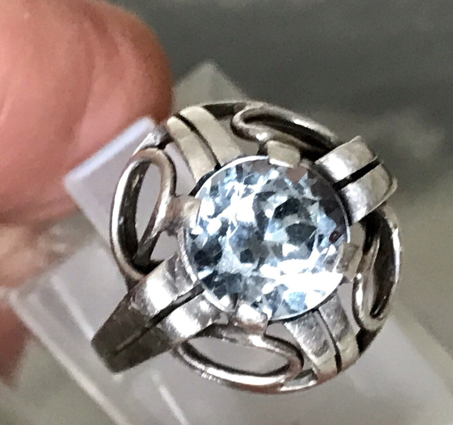 Antik Art Déco Edel blauer Stein DAMEN RING 850 Silber SUPER Design Gr.51 52