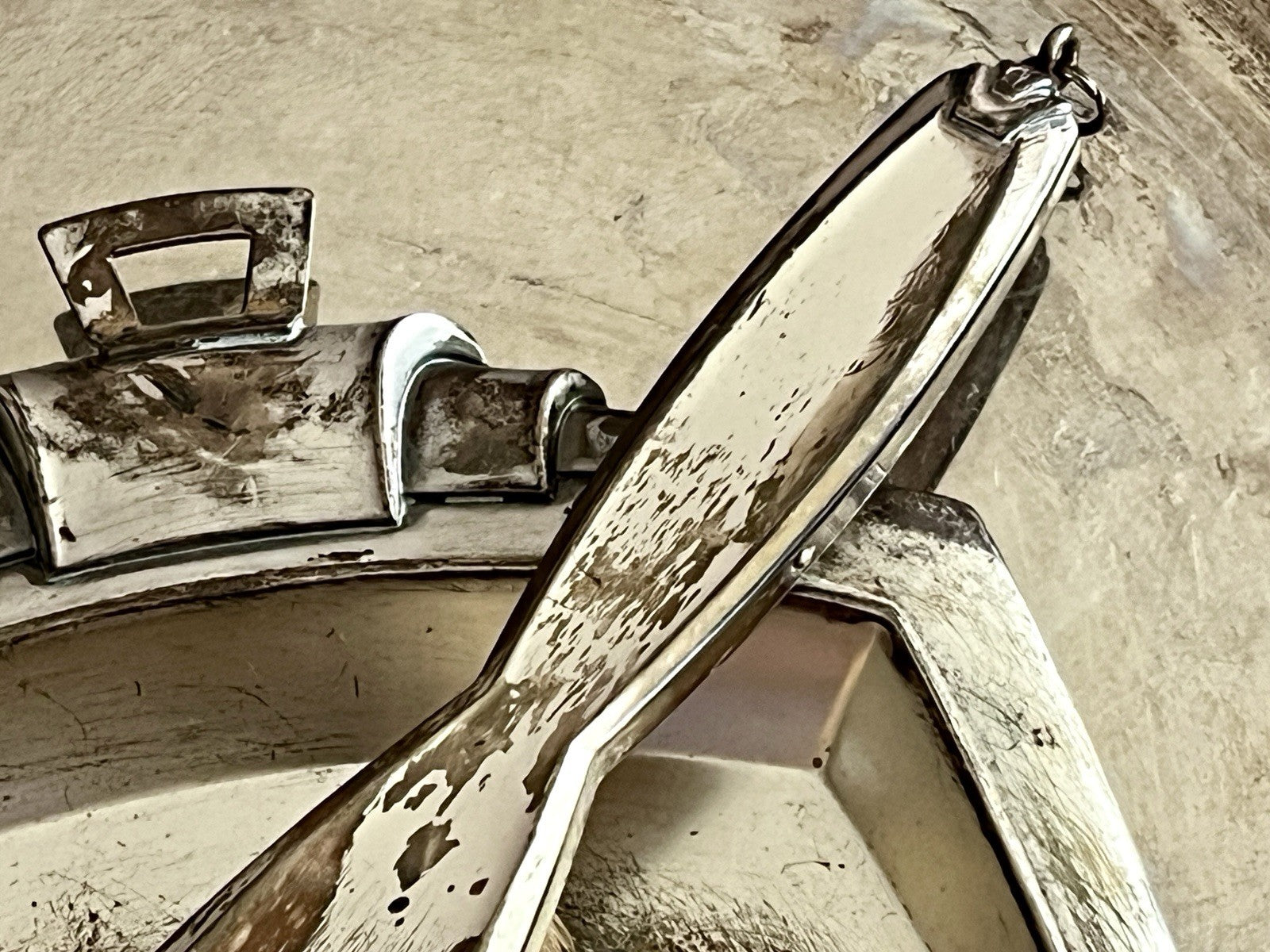 Antik Art Deco Tisch Kehrset Kehrgarnitur Krümmelkehrer versilbert Bauhaus