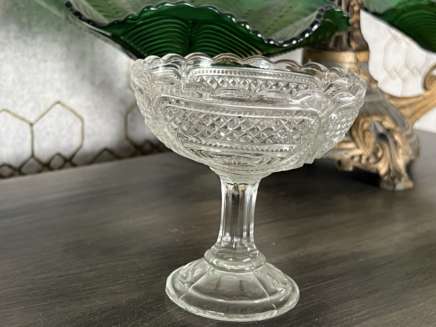 Antik Jugendstil Art Deco Pressglas Glas Fußschale Schale Zuckerschale