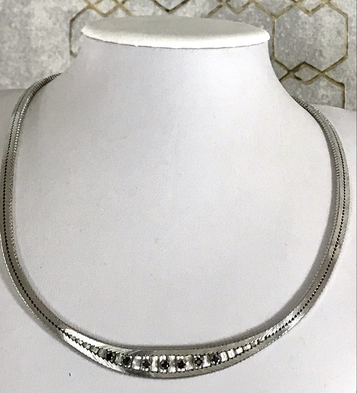 Antik Edel Art Déco 835 Silber Collier rhodiniert Halskette blaue Steine Armband