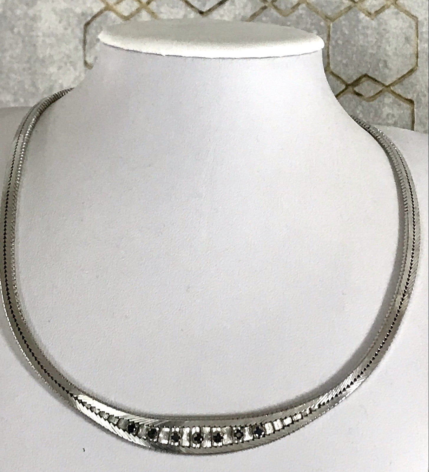 Antik Edel Art Déco 835 Silber Collier rhodiniert Halskette blaue Steine Armband