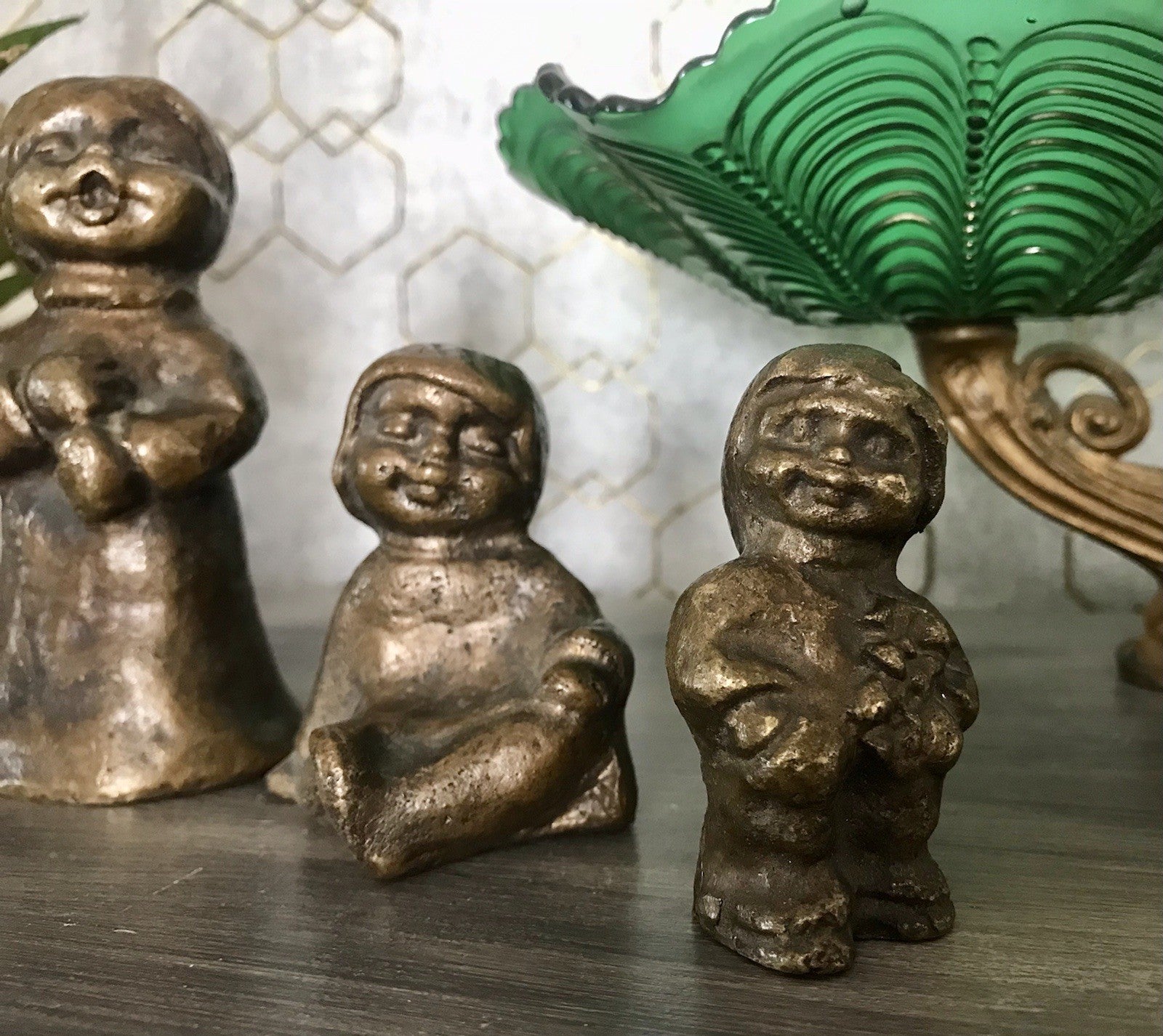 6x Vintage Bronze Figur Kinder Skulpturen Limpke u.a. Mädchen mit Puppe SCHÖN!