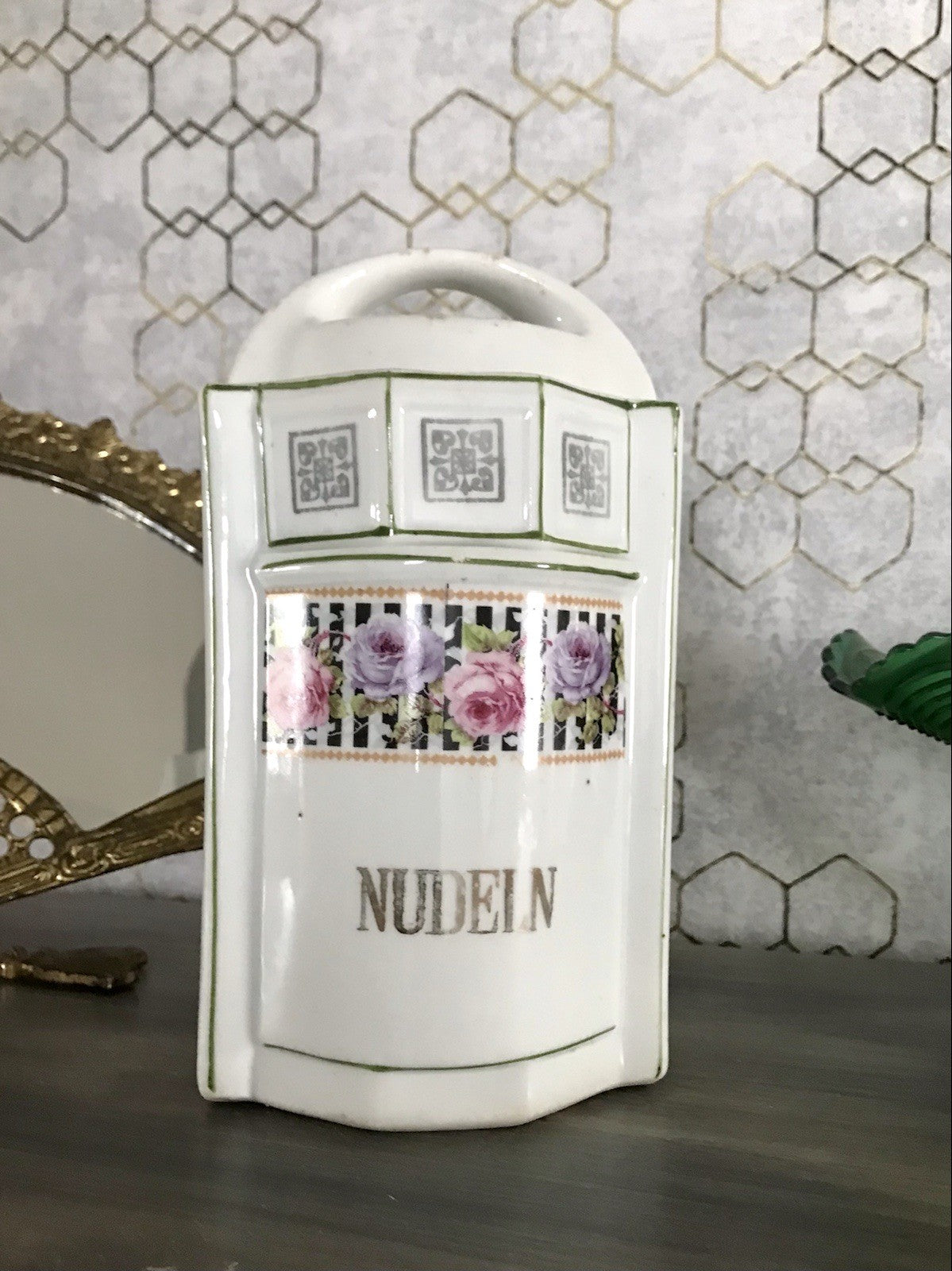 Antik Porzellan Dose Vorratsgefäß Vorratsdose Nudeln Rosen Jugendstil Art Déco