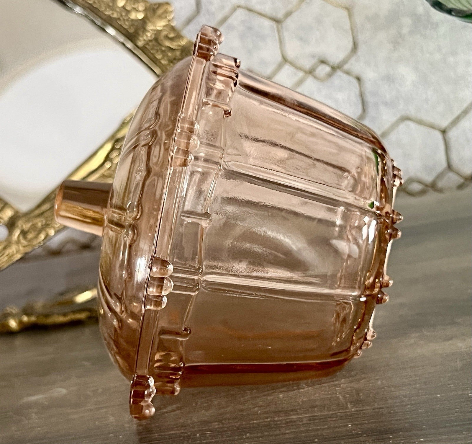 Art Déco Stil Dose Deckeldose Rosalin Rosa Pressglas