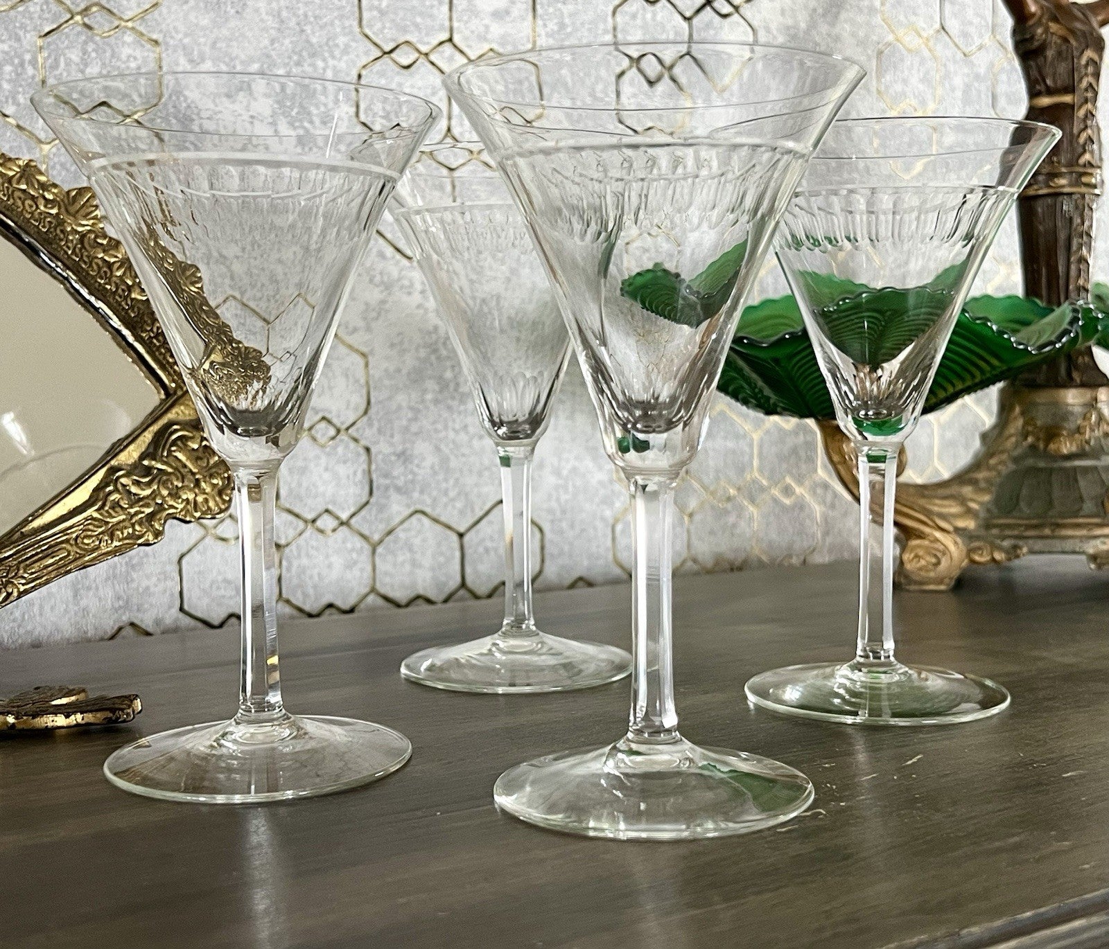 Antik Art Déco 4 Sektflöten Sekt Wein Gläser ?Weisswasser? Schliff