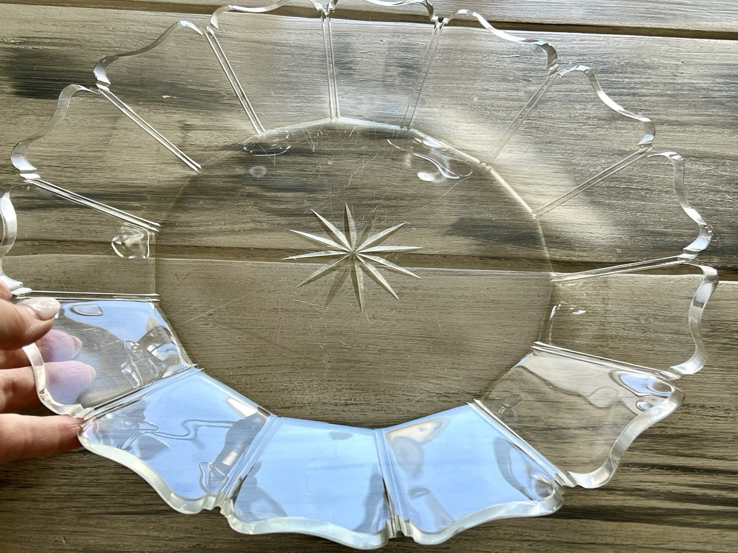 Antik Biedermeier Groß  Schale Teller Glasschale um 1850 geschnitten