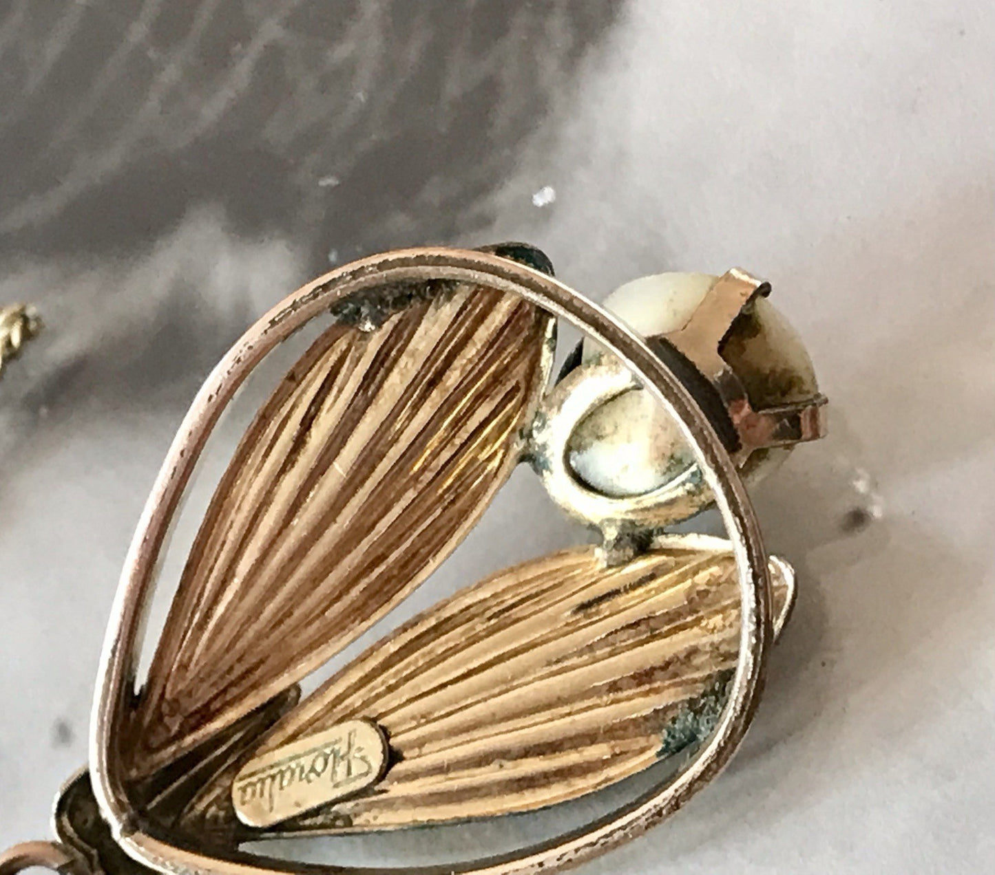 Vintage Designer Anhänger Perle Amerik. Doublè vergoldet