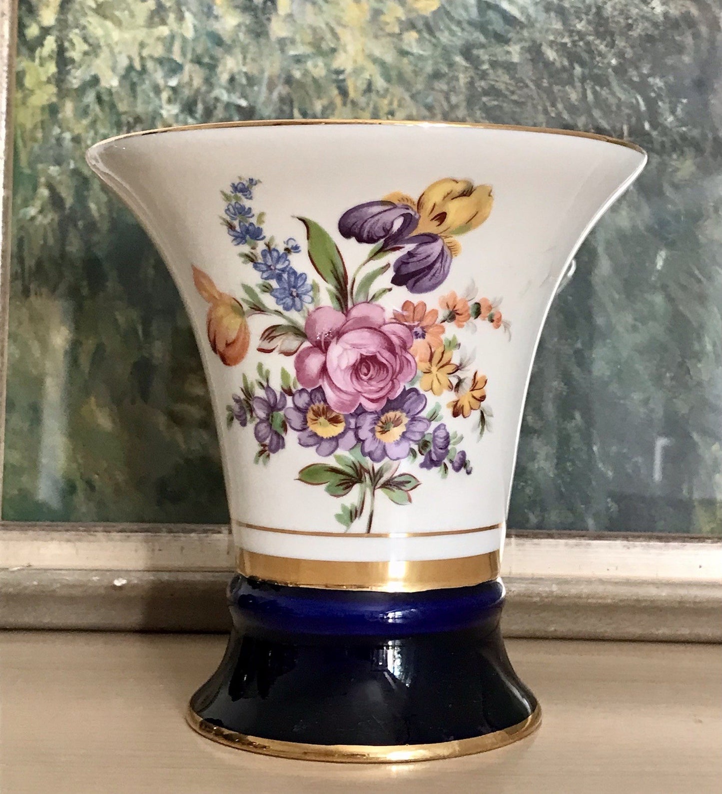 Vintage Alt Porzellan Prunkvase Vase Echt Kobalt blau Royal Dux Porzellan Böhmen