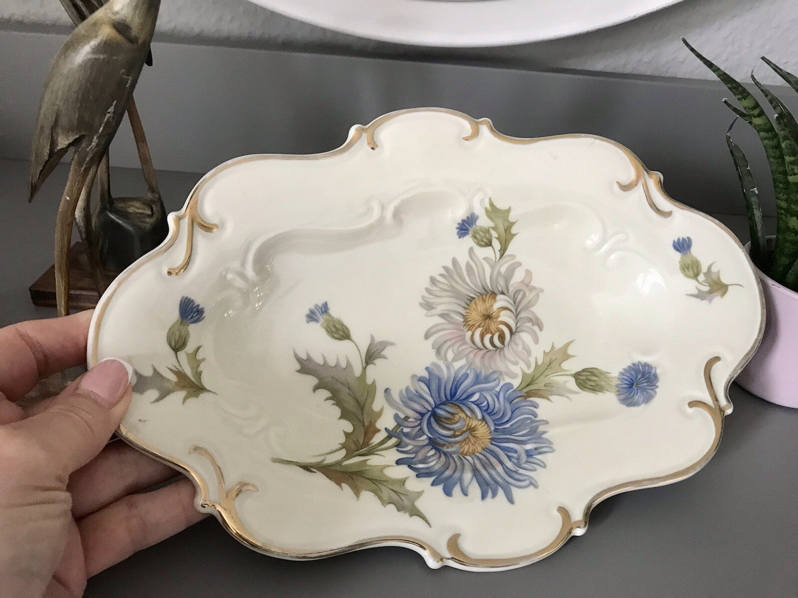Antik Art Déco Porzellan Schale Zierschale Carstens Sorau Distel Ingrid
