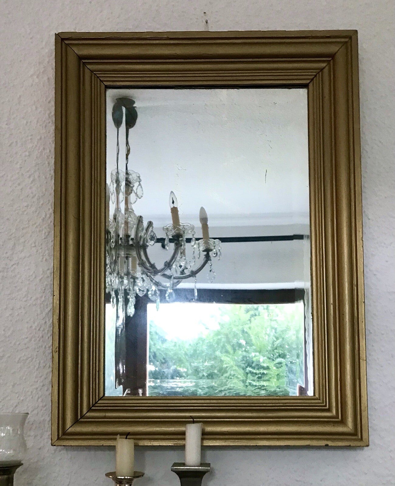 Antik Spiegel facettiert 1900-20 Jugendstil Art Déco Weichholz Wandspiegel gold