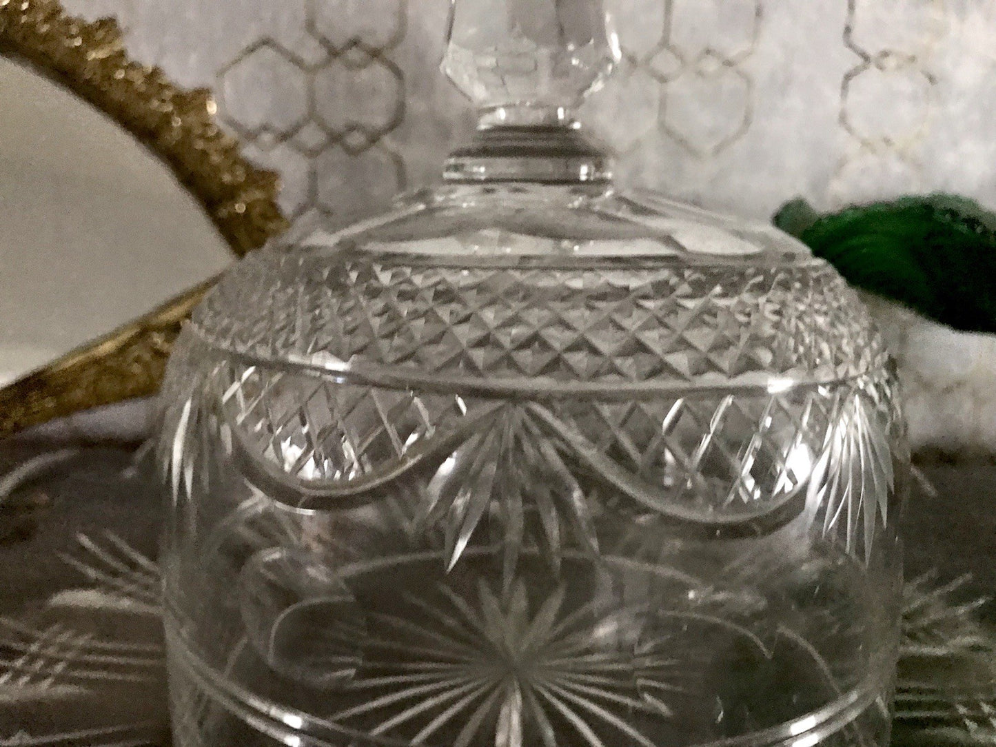 Antik EDEL Cloche Speise Glocke Käseglocke Butterglocke Schliff Kristallglas