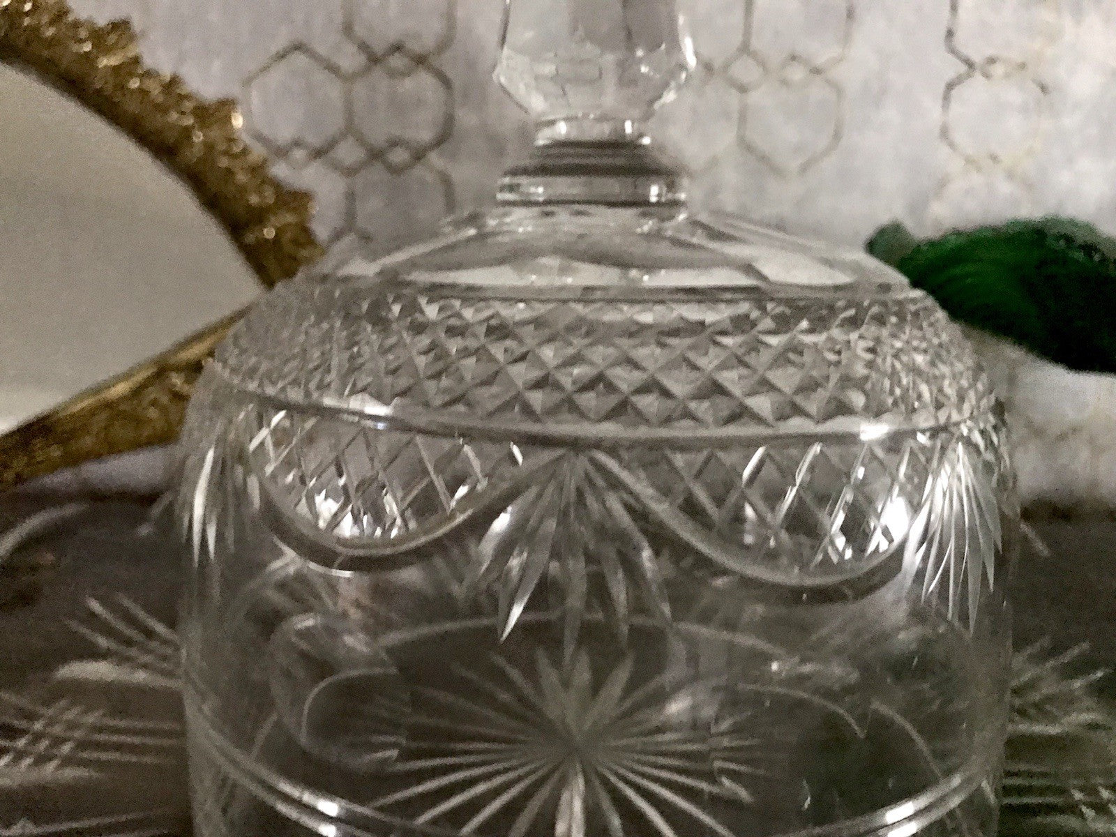 Antik EDEL Cloche Speise Glocke Käseglocke Butterglocke Schliff Kristallglas