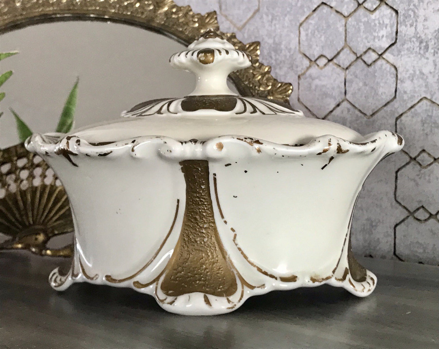 Antik Art Déco Porzellan Dose Deckeldose Schatulle Bonboniere Neu-Tettau 1930