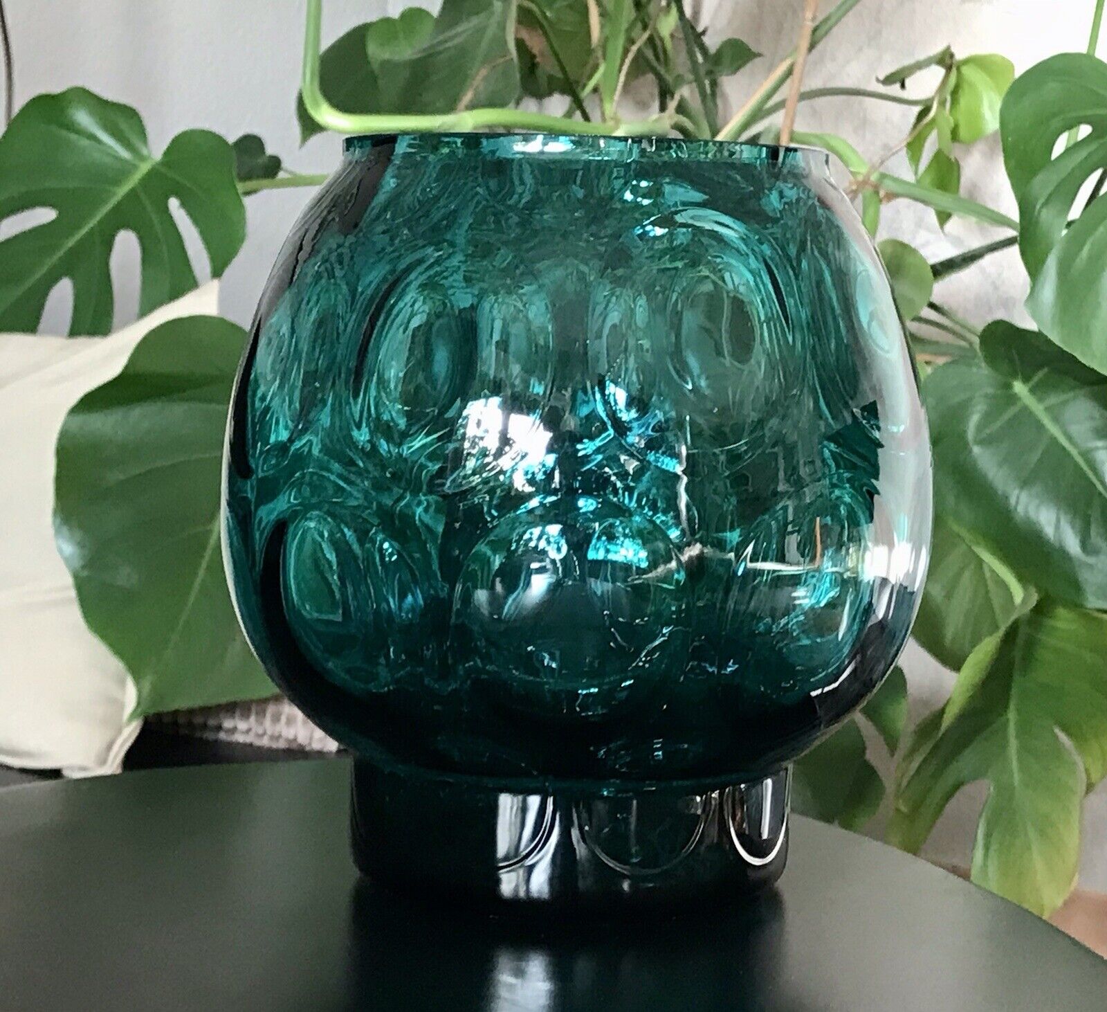 Vintage 60er Design Glasvase Glas Petrol  Grün Vase Bubble Sputnik Ära Bowle