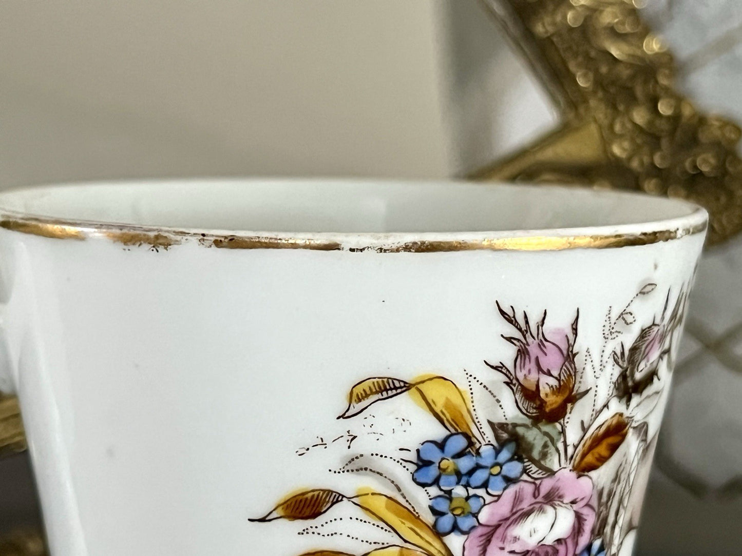 Antik Porzellan Andenken Becher Sammeltasse Tasse Gott segne dieses Bund