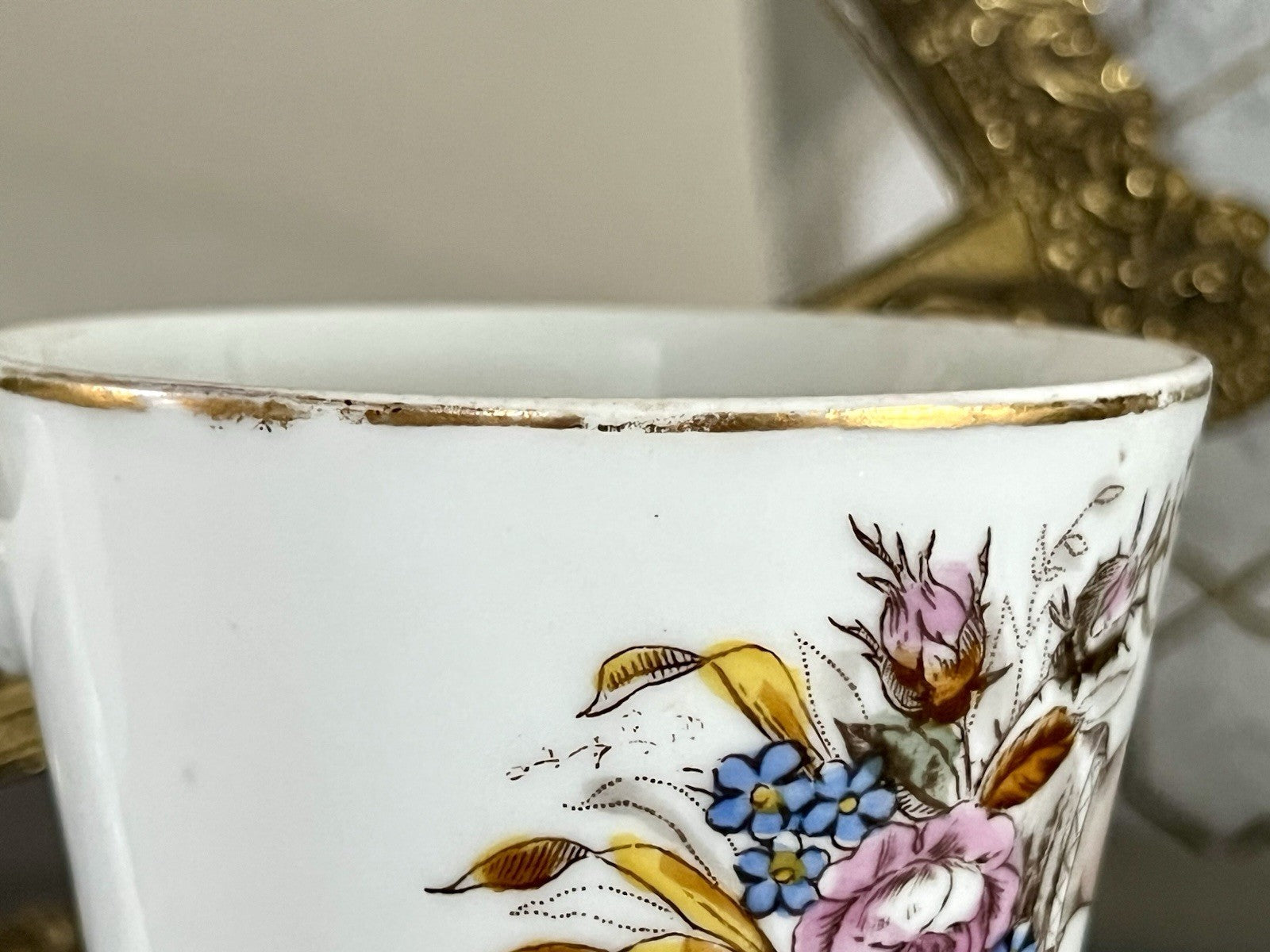 Antik Porzellan Andenken Becher Sammeltasse Tasse Gott segne dieses Bund