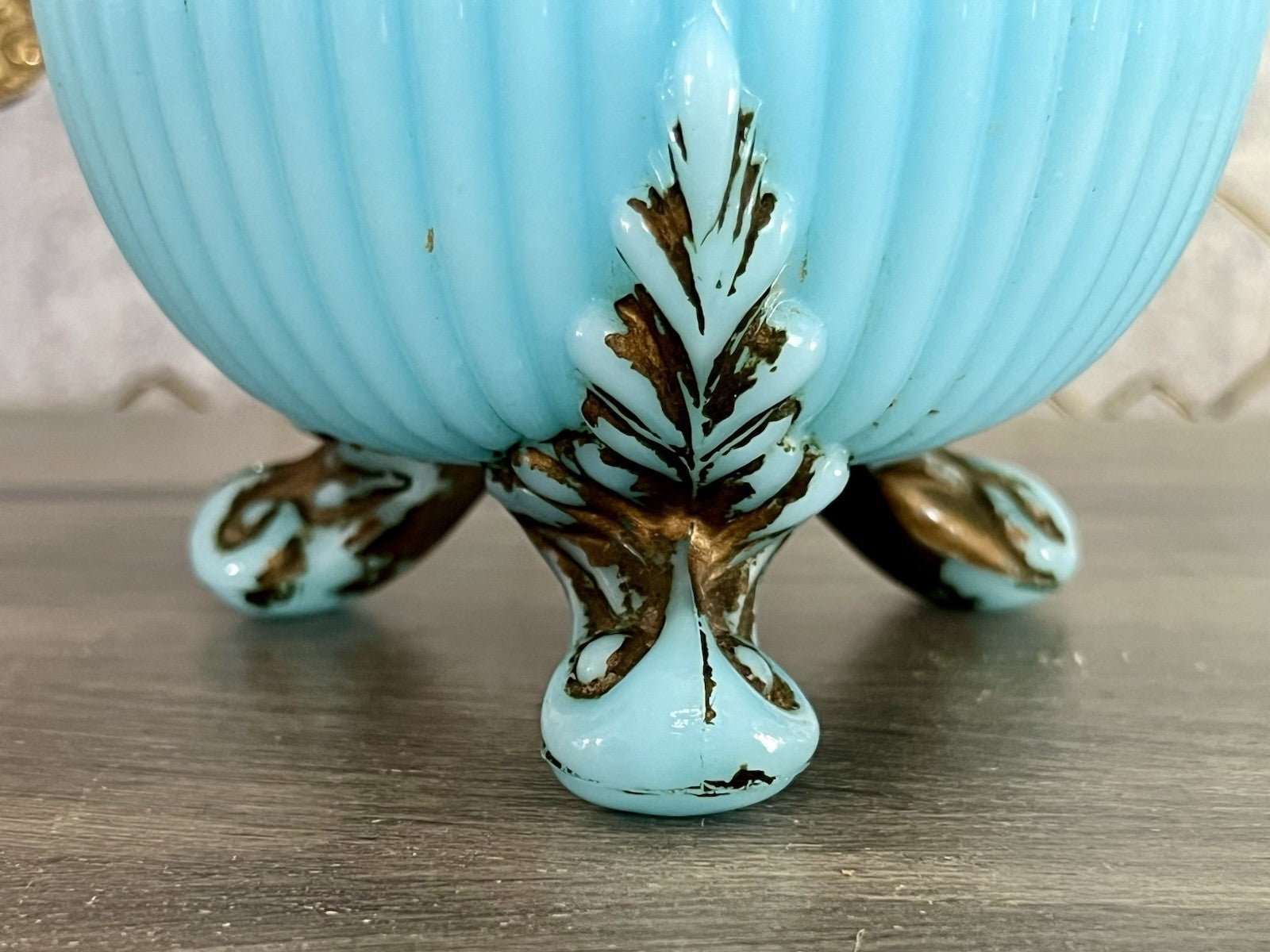 Antik Jugendstil Glasdose Kugel Dose Opalglas Deckeldose blau Pressglas SCHÖN!