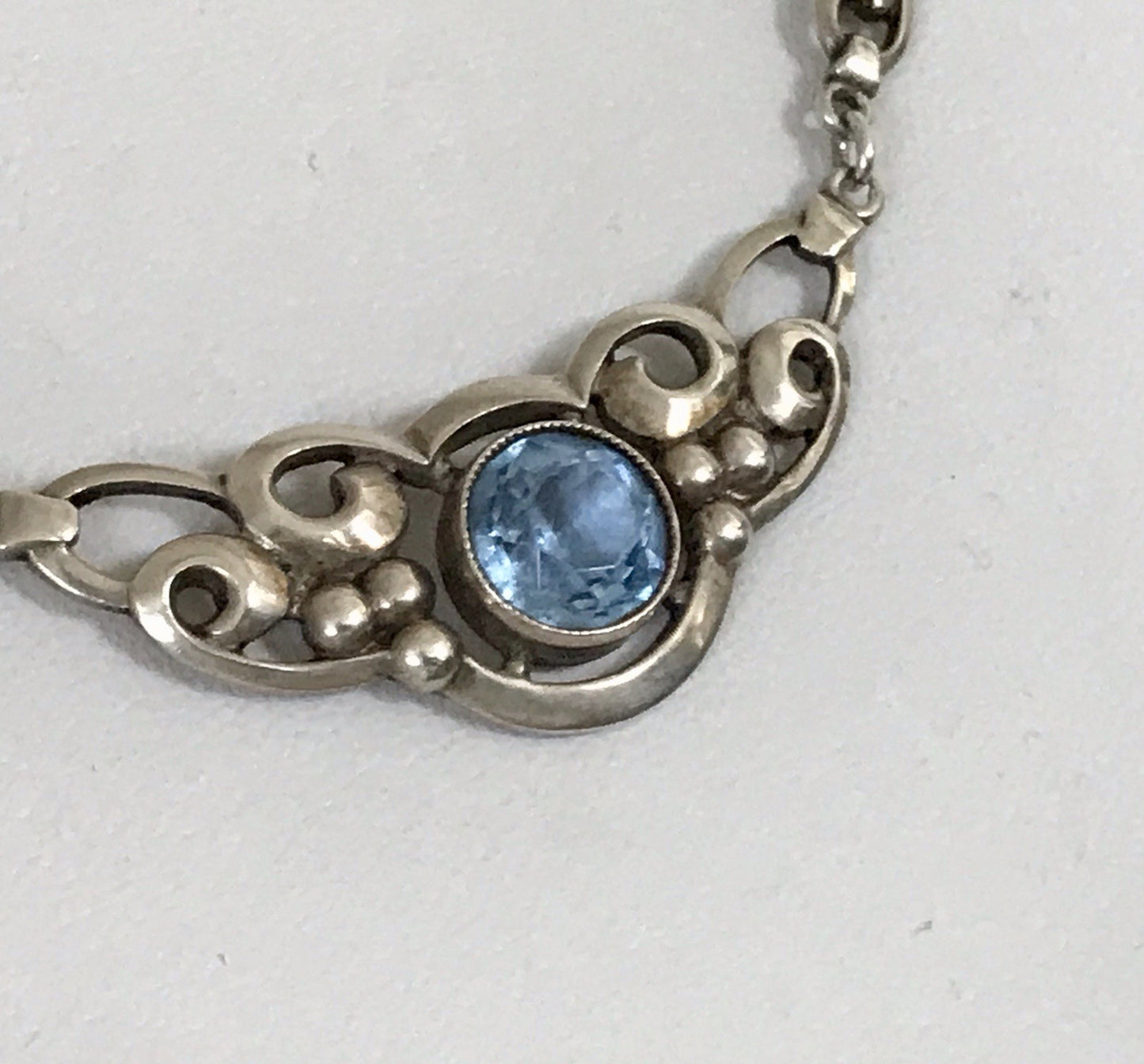 Antik 835 Sterling Silber Collier Halskette Kette Blauer Stein FBM