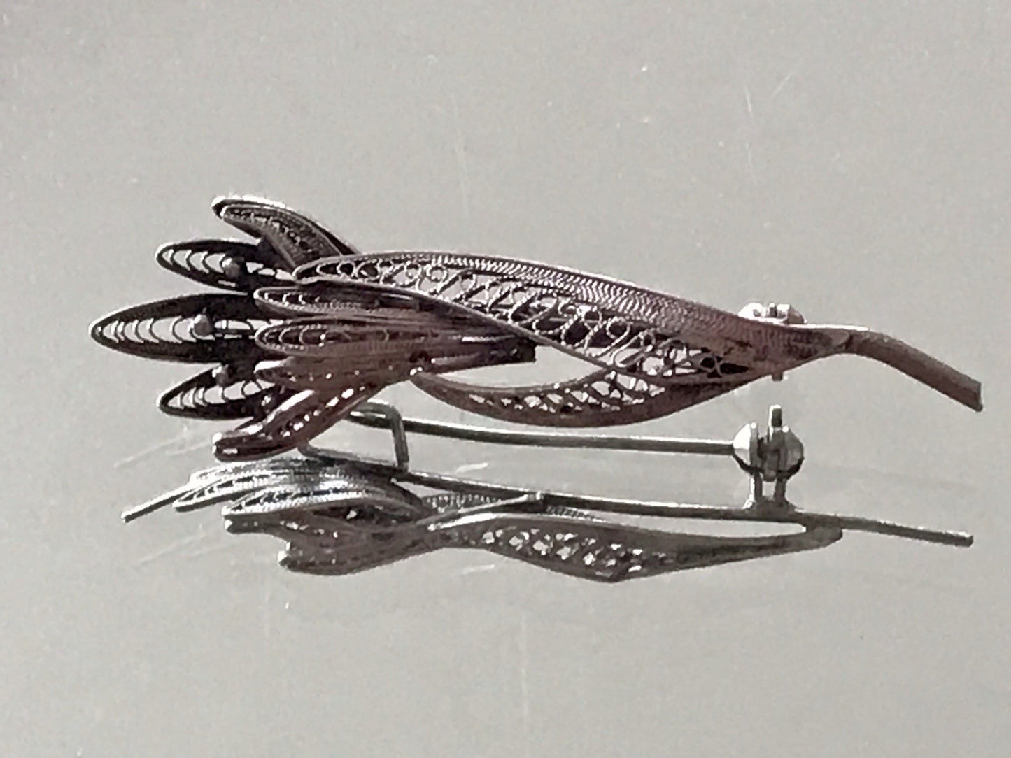 Antik filigran Blüte Blume 2in1 Anhänger Kettenanhänger Brosche Silber