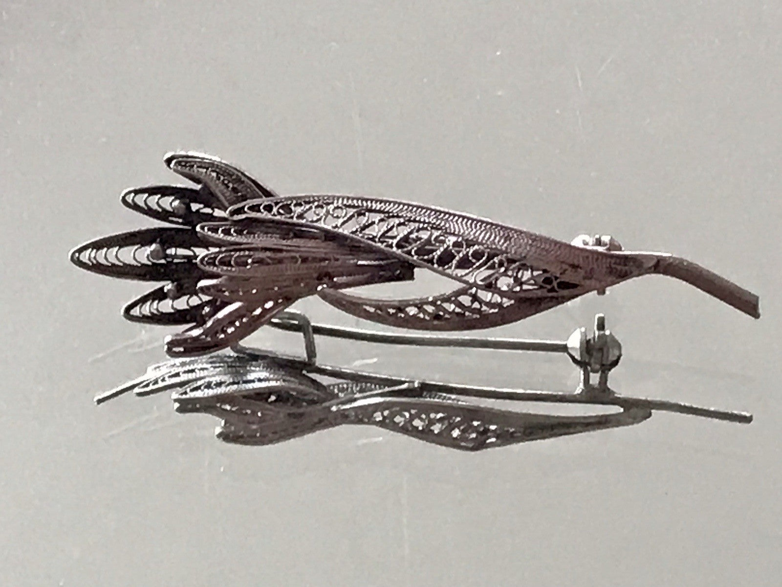 Antik filigran Blüte Blume 2in1 Anhänger Kettenanhänger Brosche Silber