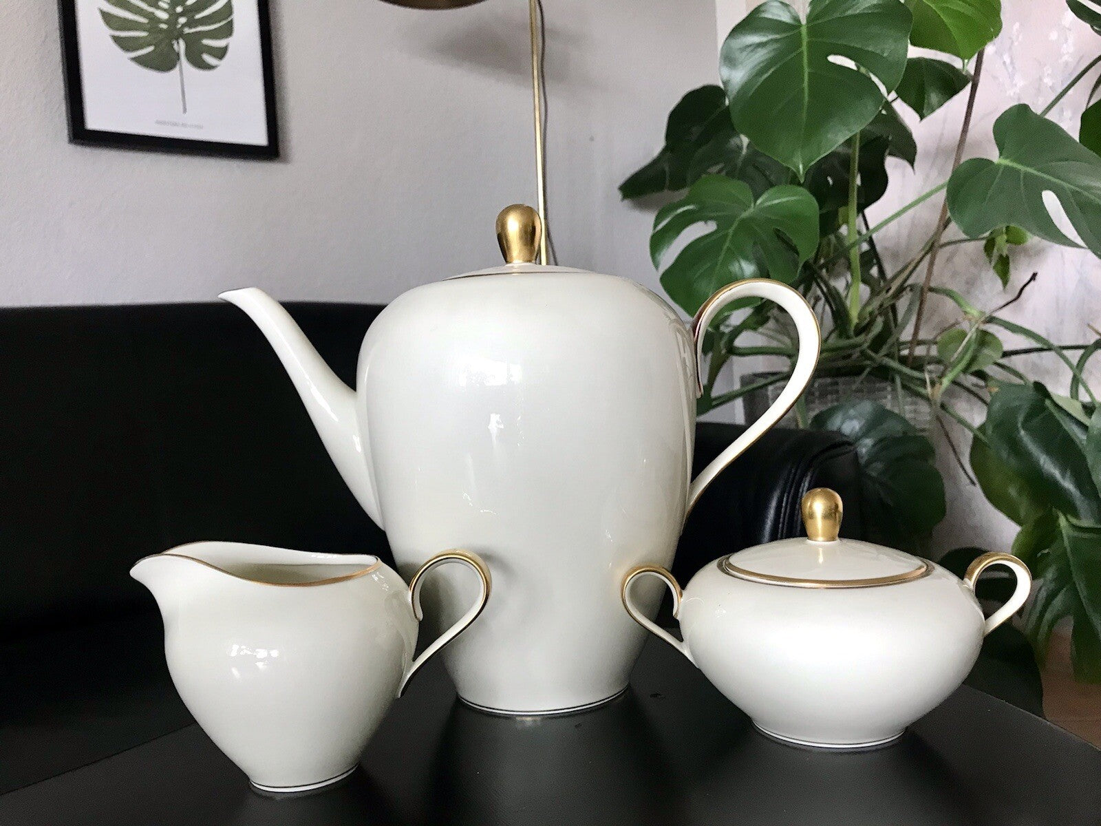 Vintage Art Déco elfenbein Porzellan Kaffeeservice Service 12 Pers. Edelstein