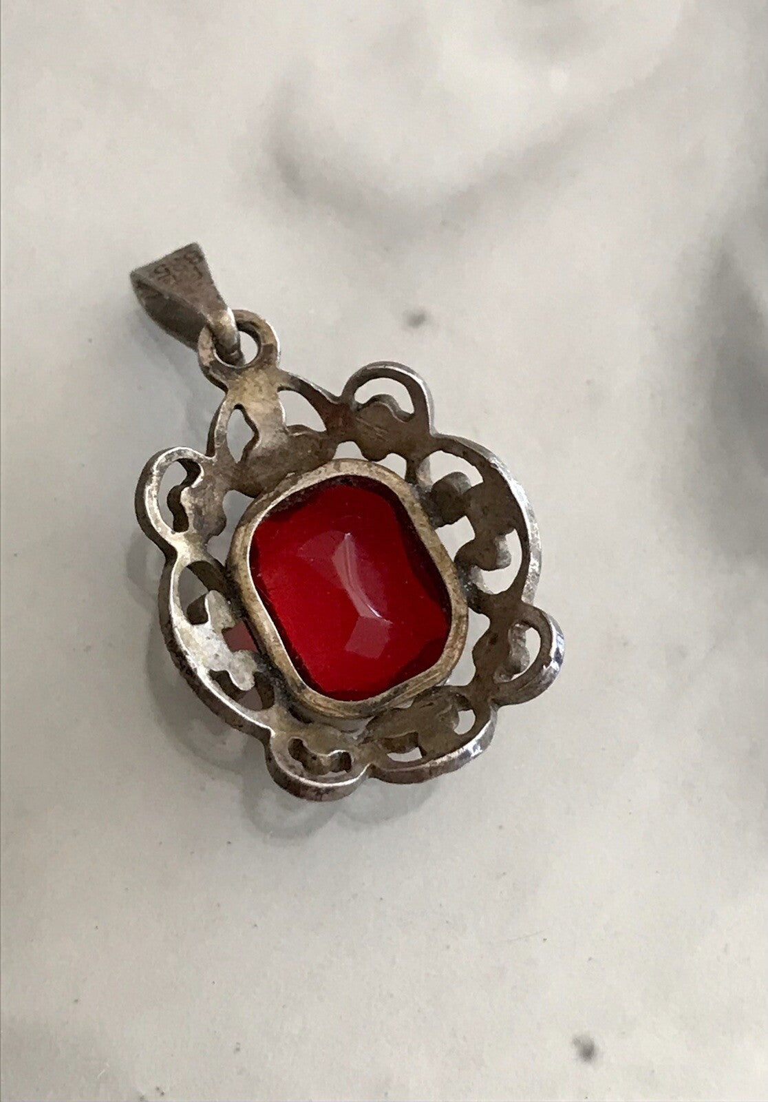 Antik Jugendstil Art Déco Edel Anhänger 835 Silber SUPER Design roter Stein
