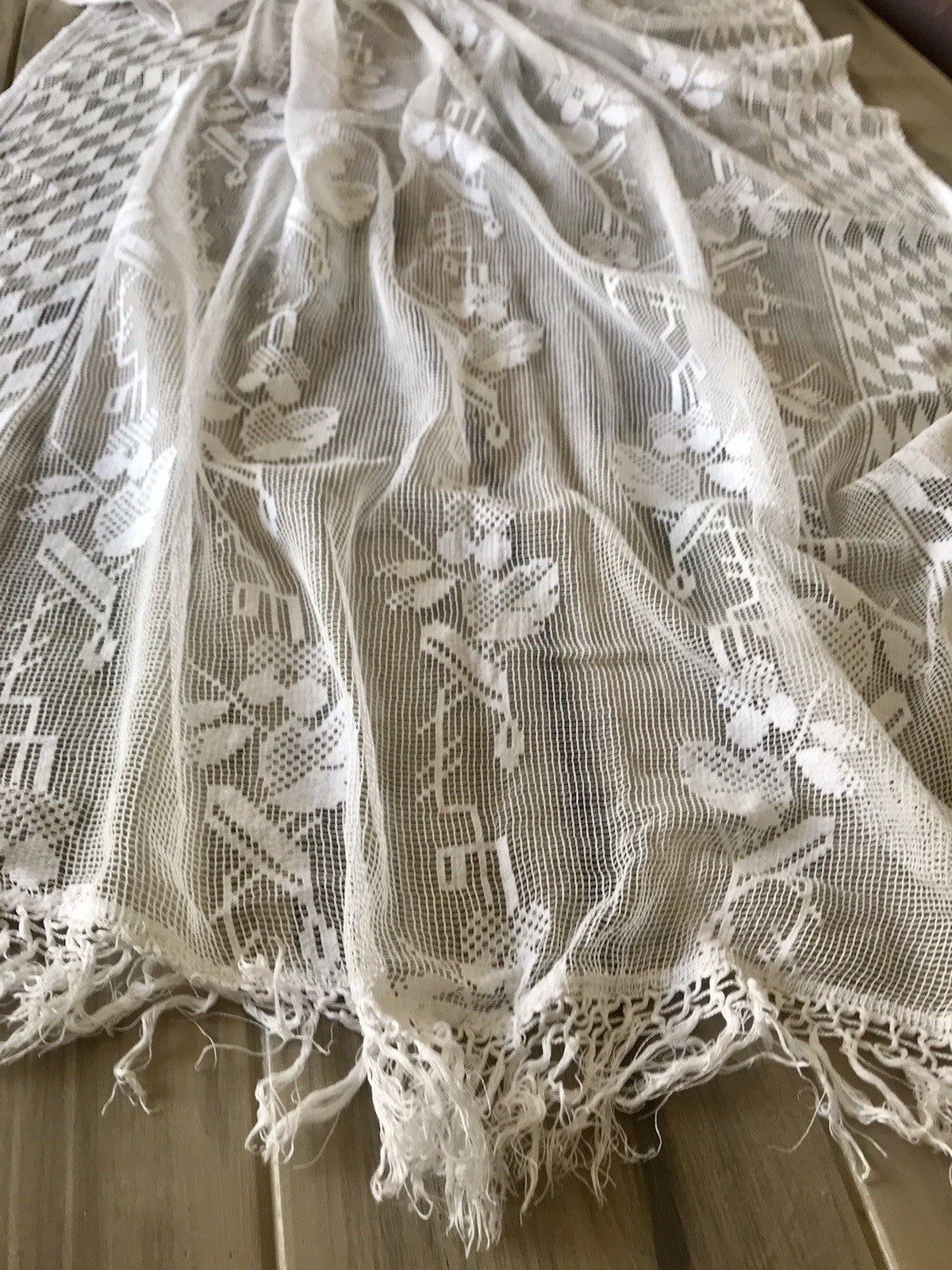 Antik Art Déco Fenster Gardine Vorhang Baumwolle Filetspitze weiß Spitze