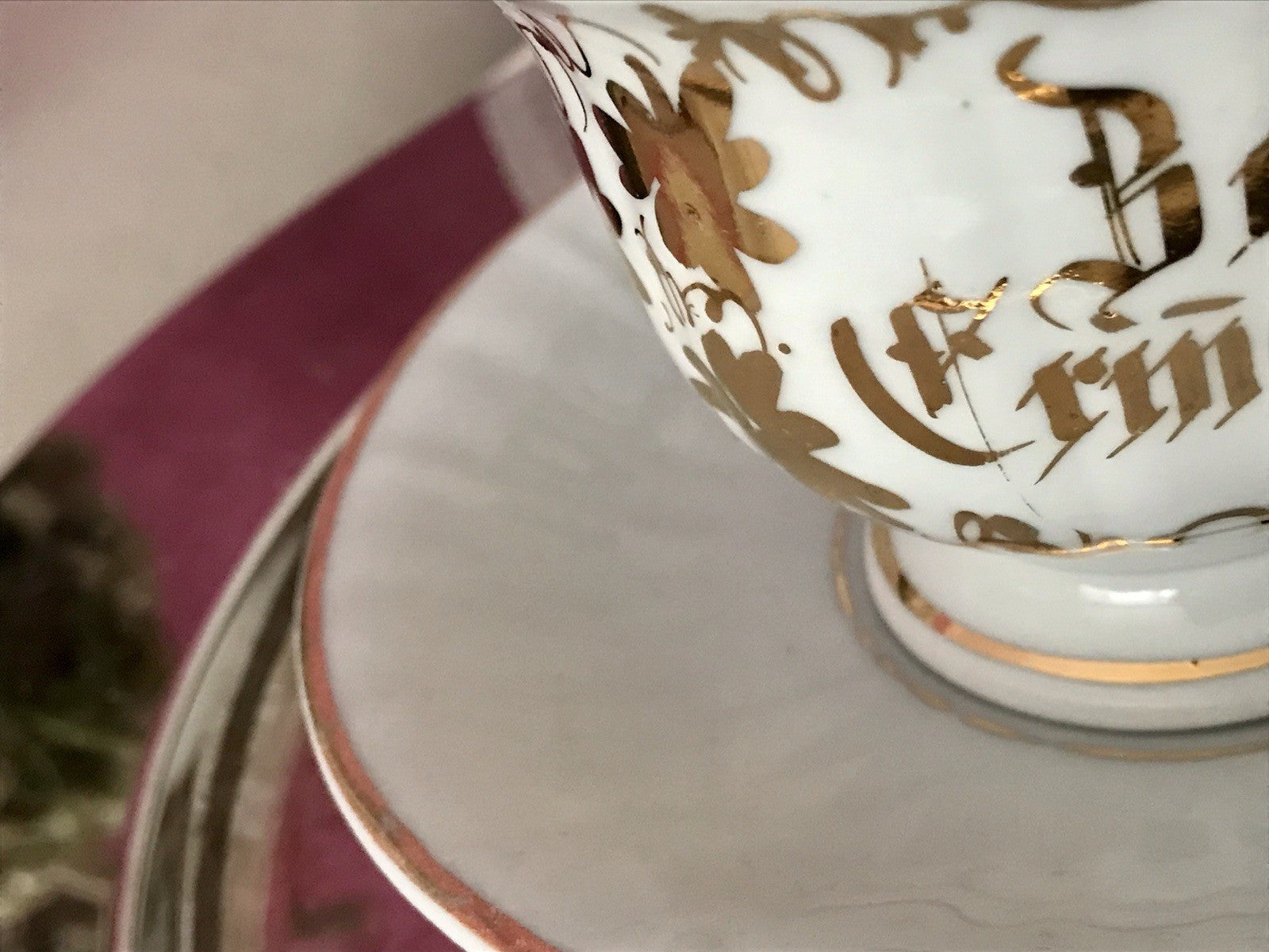 Antik Porzellan Andenken Becher Gedeck Sammeltasse Tasse „Zur Erinnerung“