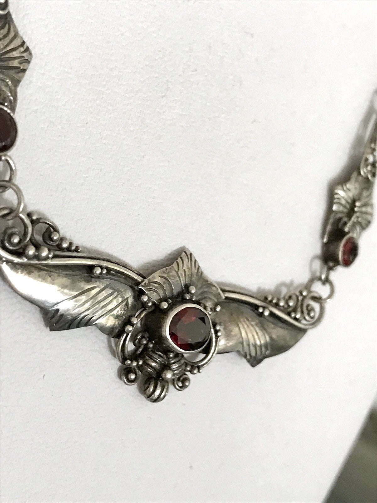 Antik 925 Sterling Silber Collier Halskette Kette rote Steine Granate?