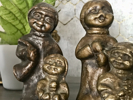 6x Vintage Bronze Figur Kinder Skulpturen Limpke u.a. Mädchen mit Puppe SCHÖN!