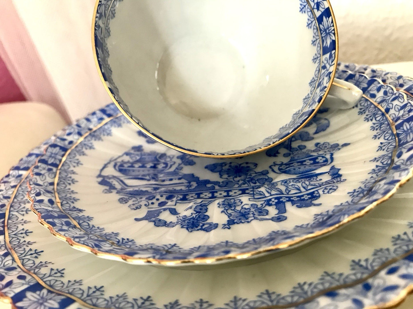 Antik Vintage Porzellan 1 Kaffee-Gedeck Sammeltasse Schön! China blau Tuppack&