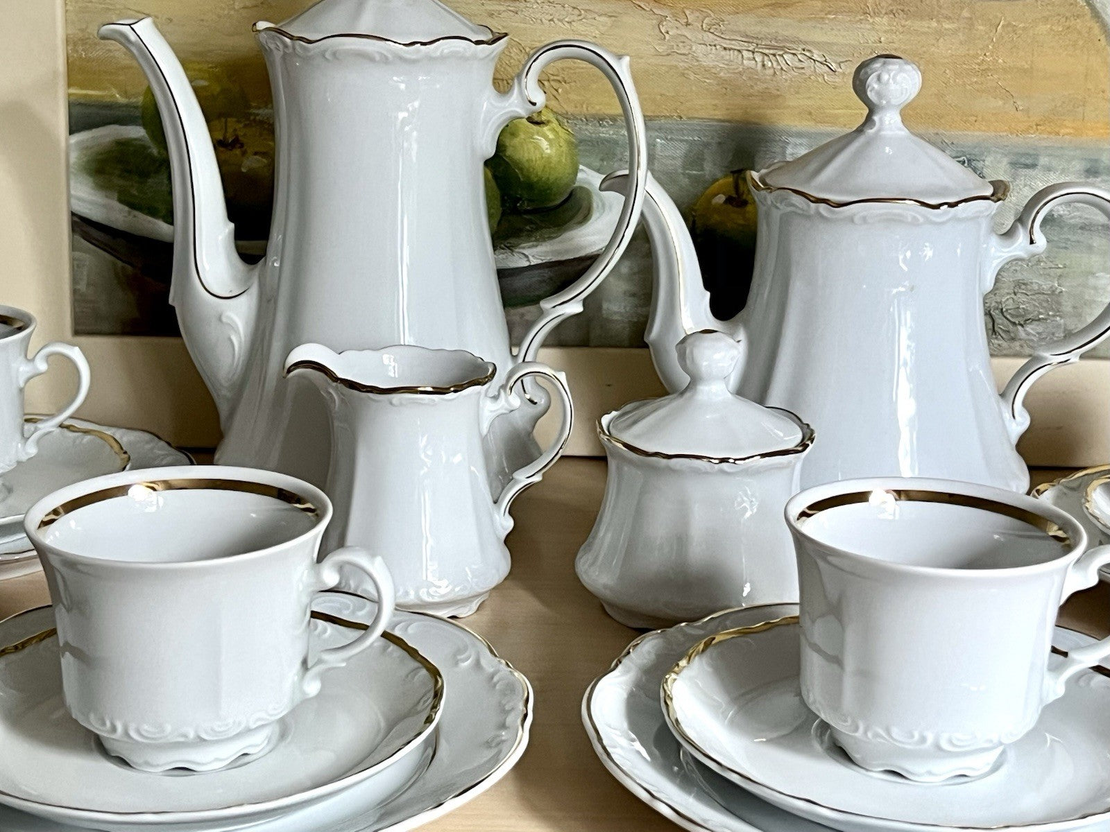 Vintage klassisches  Mitterteich Porzellan Kaffeeservice weiß gold 12 Pers. WOW!