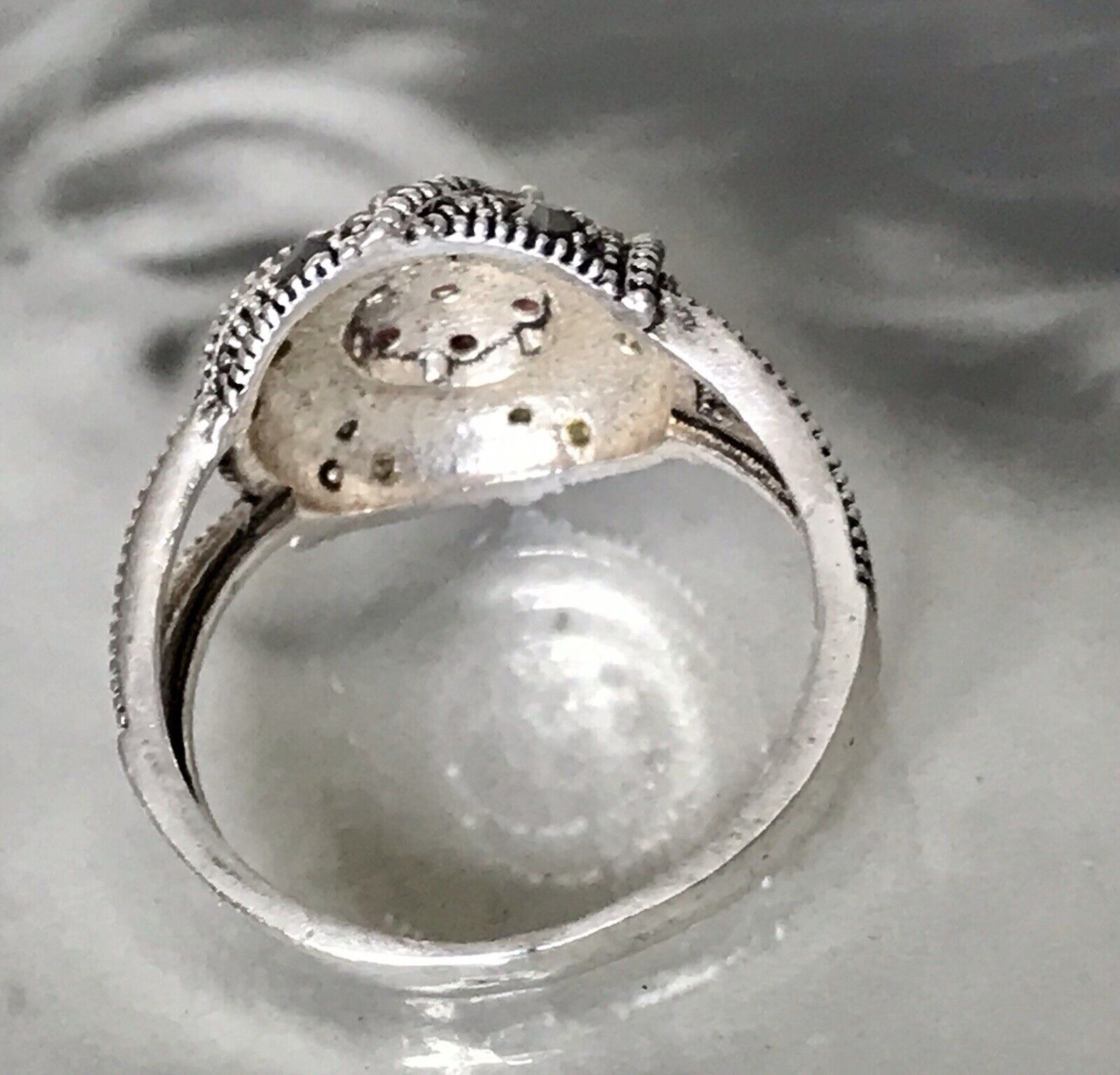 Alt antikisiert Damen Ring Silber 925 SUPER rote Steine Markasite Gr.55