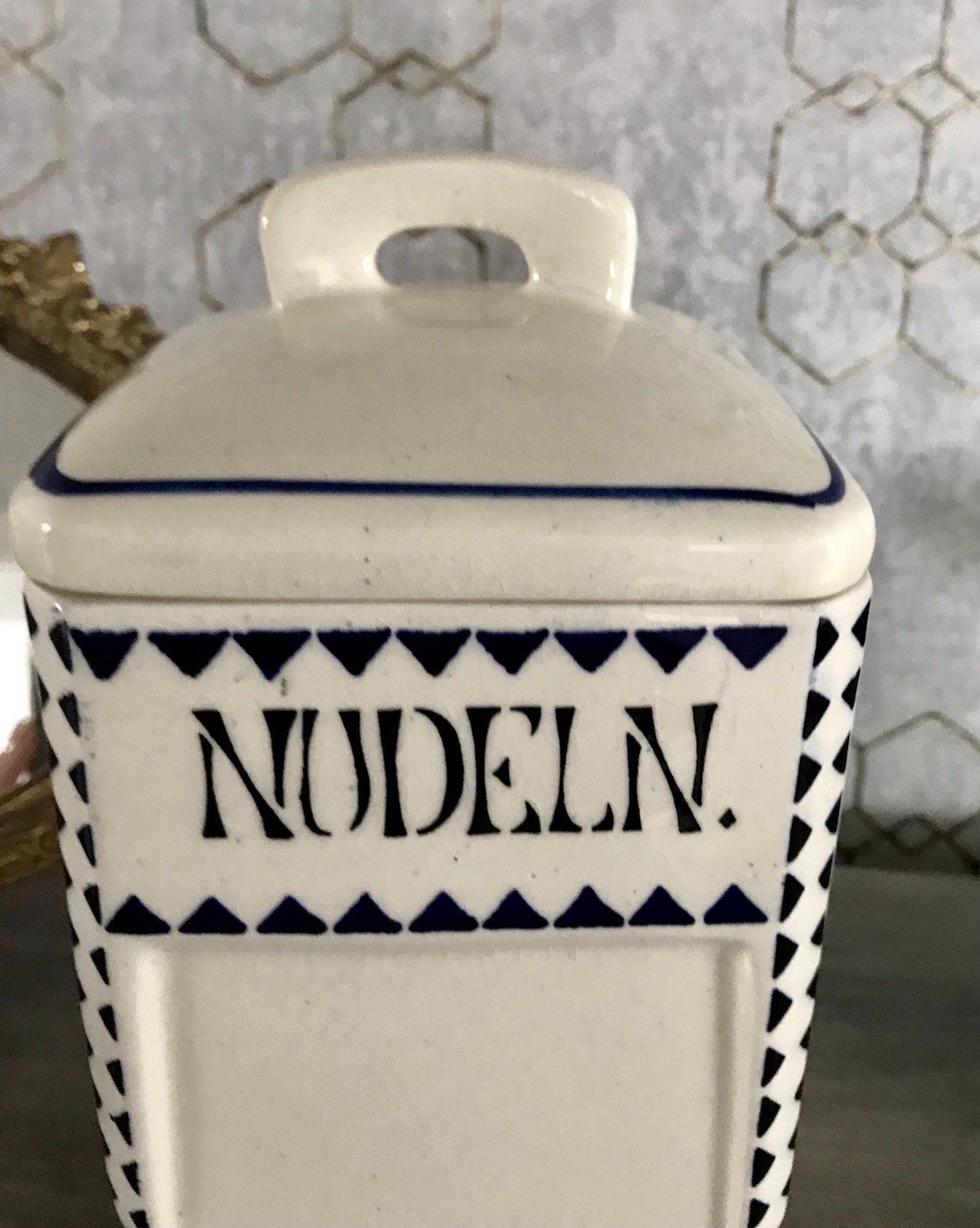 Antik Jugendstil Vorratsgefäß Nudeln Gefäß Vorratsdose weiß Porzellan creme blau