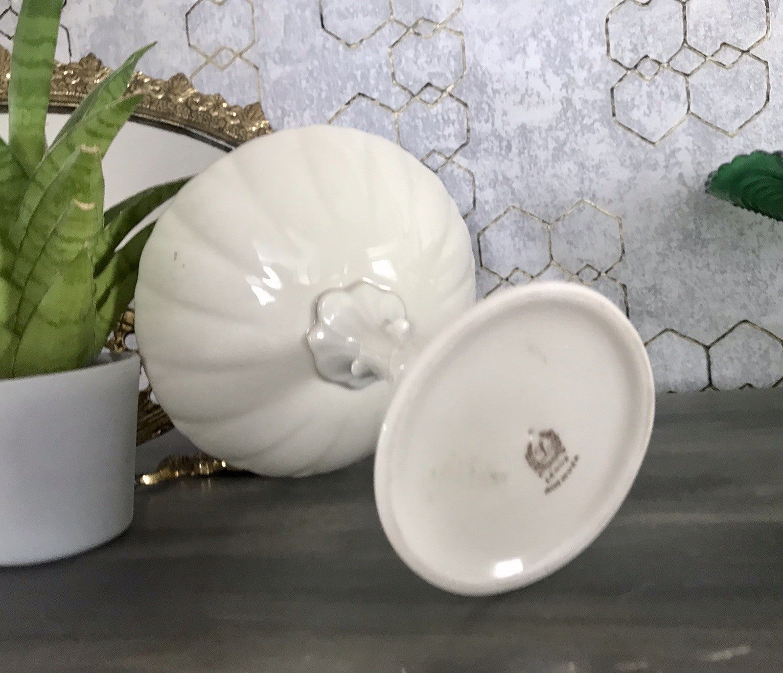 Antik Porzellan Fußschale Schale auf Fuß USA Lenox elfenbein gold Blume