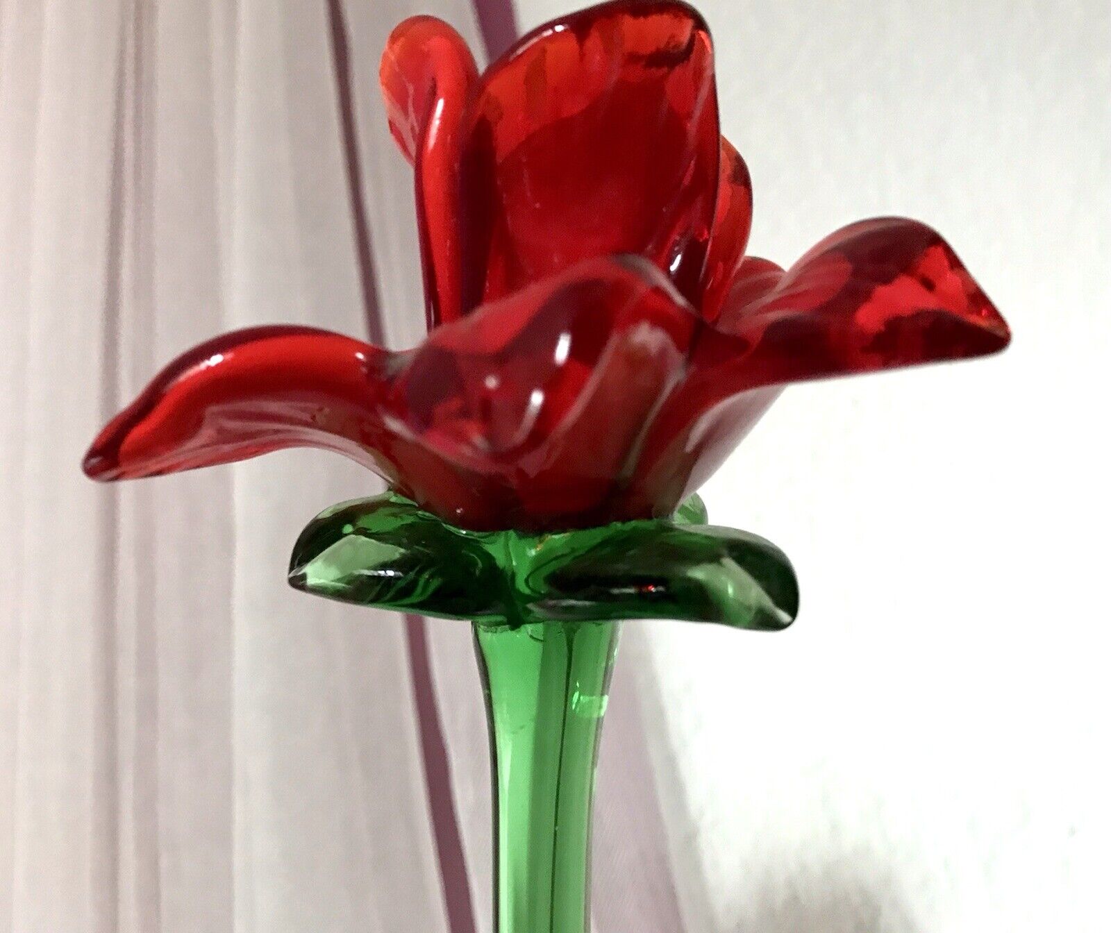 Vintage Murano ? 60er Jahre Glas Blume rote Rose mit Stiel ca. 50 cm lang