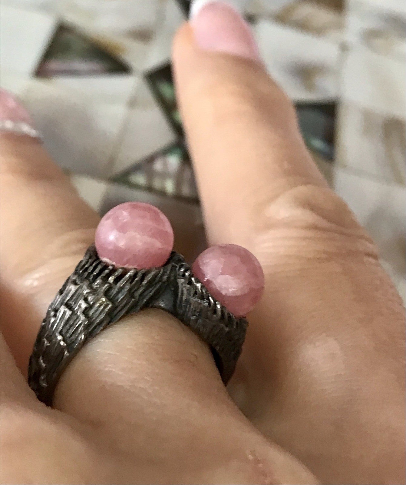 Vintage Schmuck Set 60er Designer Armband Ring Modernist 925 Silber Rosenquarz
