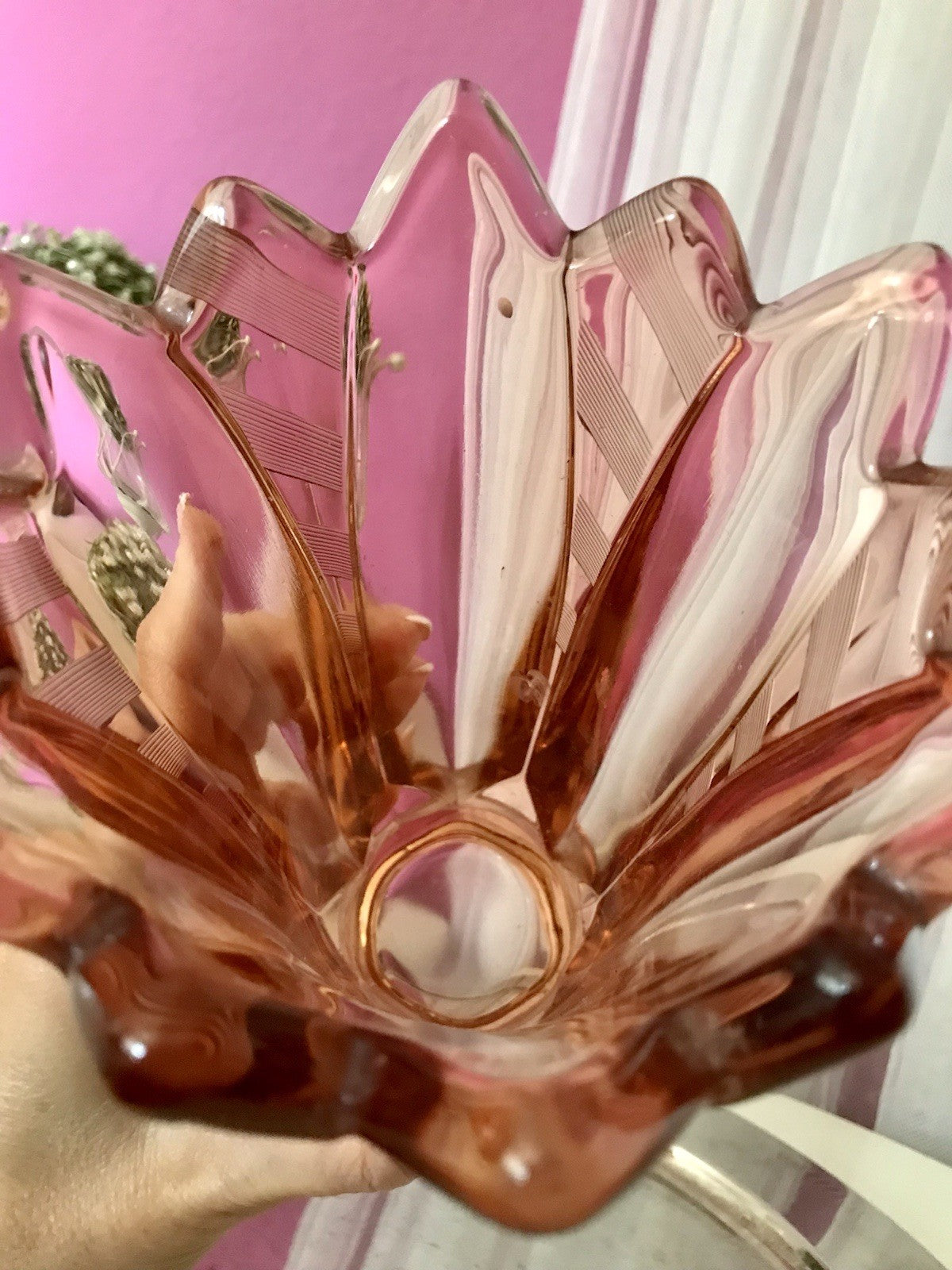 Antik Art Déco Vase Glasvase Pressglas Glas Rosalin rosa Blumenvase Schwepnitz