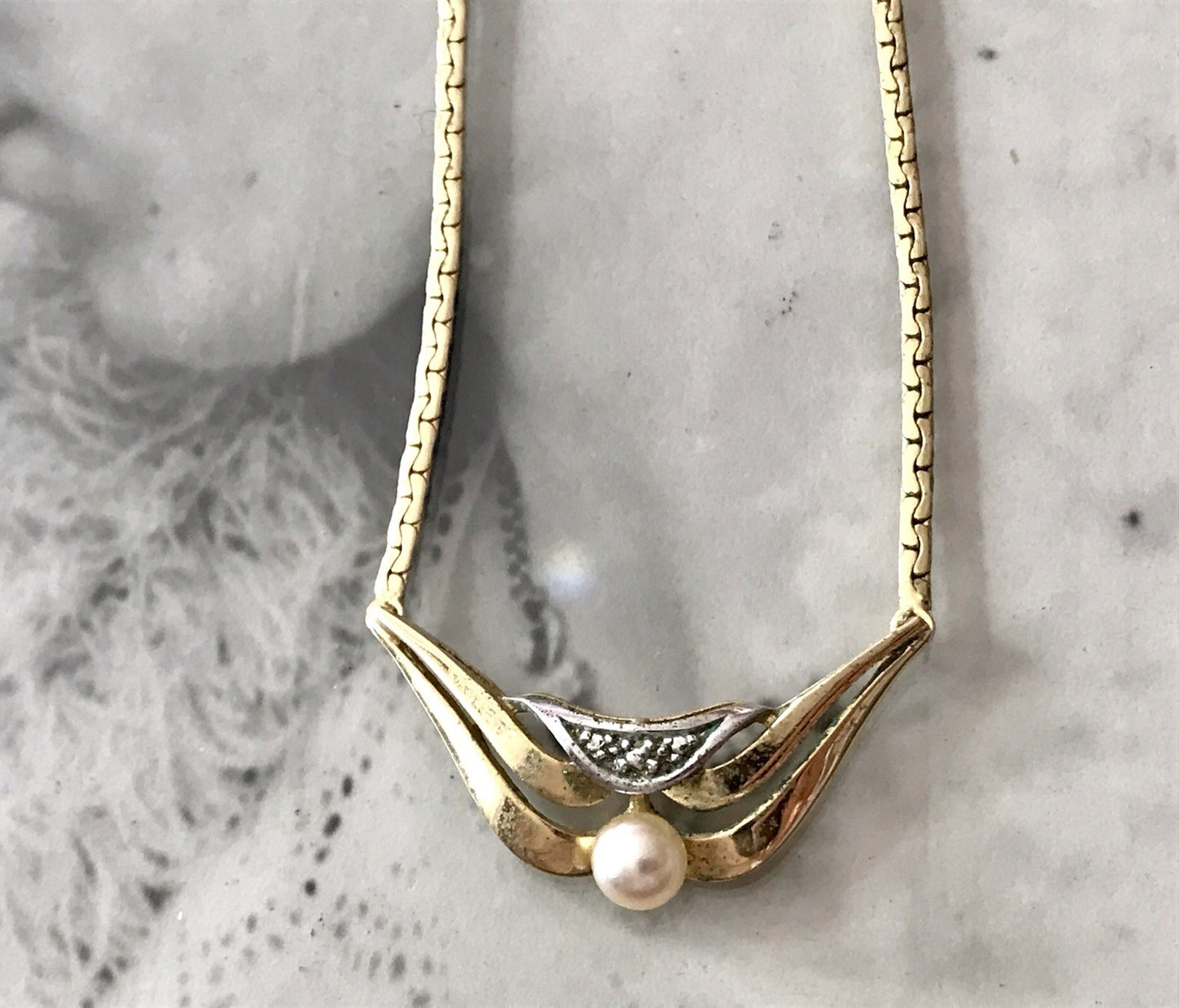 Vintage Amerik. Doublè vergoldet Schmuck Kette Halskette Collier Perle