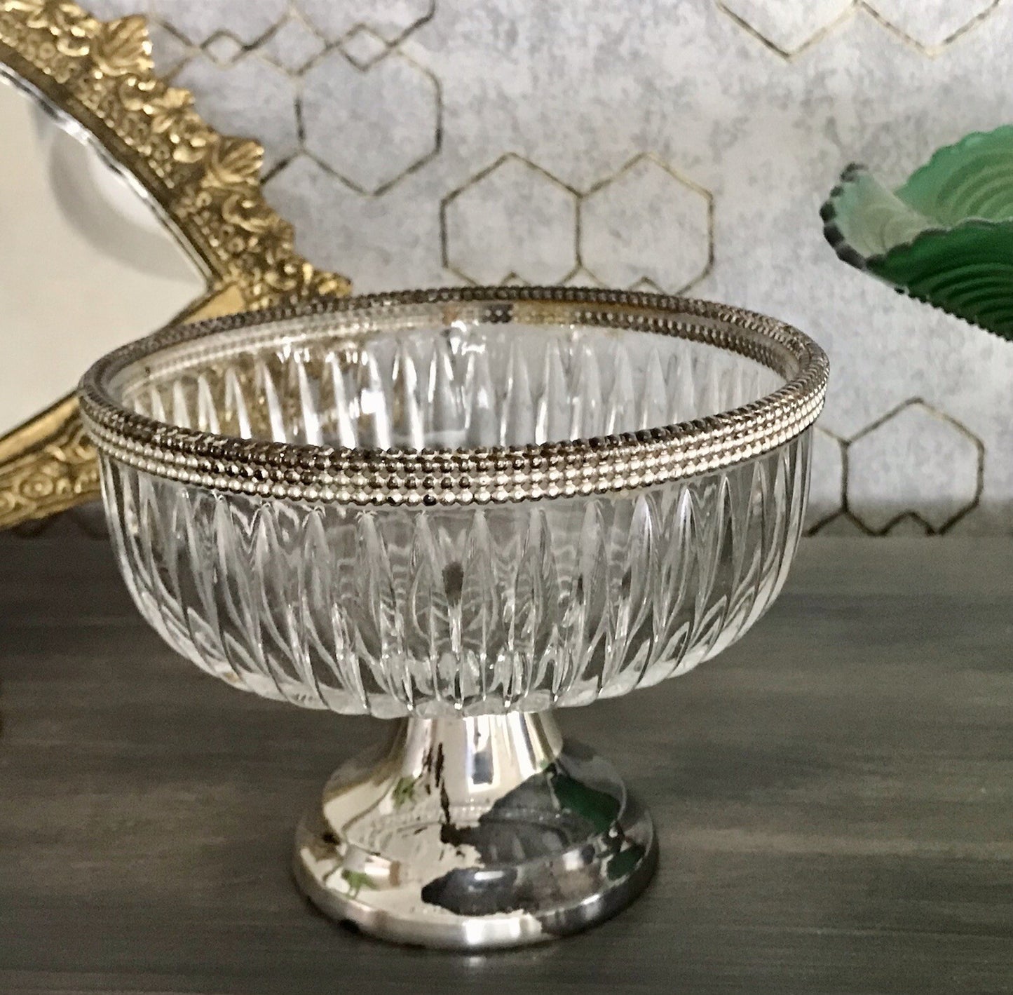 Vintage Glasschale Fußschale  Schale Glas versilberte Montur Kristallglas?