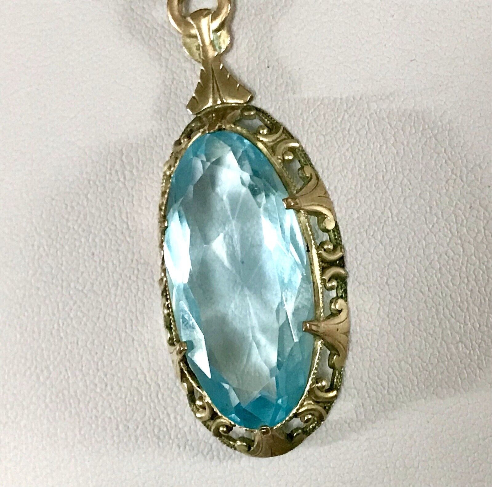 Antik Jugendstil Collier Halskette blauer Stein Anhänger Amerik. Doublè  A. Daub
